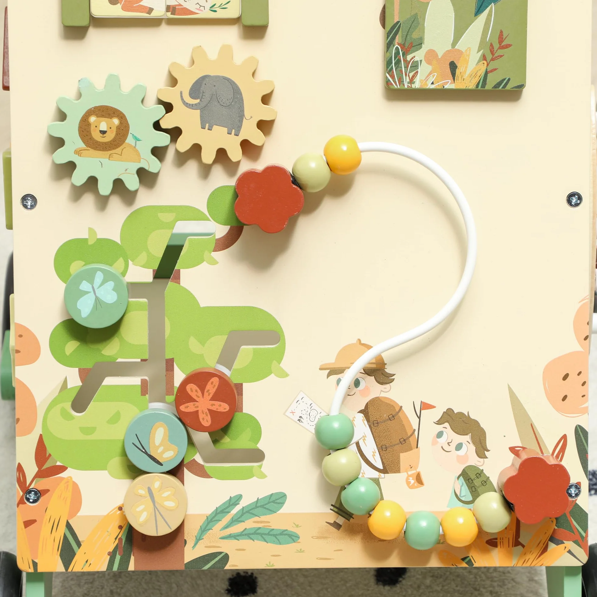 AIYAPLAY Trotteur en bois bébé contrôle vitesse centre activités xylophone engrenages labyrinthe perles chariot marche 18+ mois vert