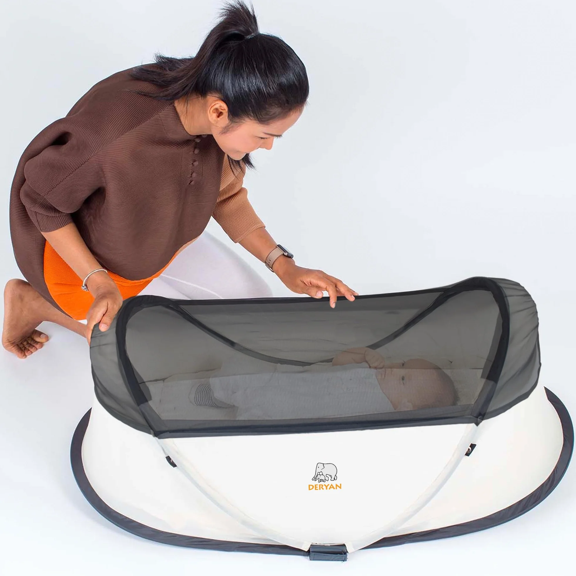 Deryan Infant Baby Crème Pop up Léger Compact Pliable Déplié en Seulement 2 Secondes avec Moustiquaire Sac de Transport, Twin