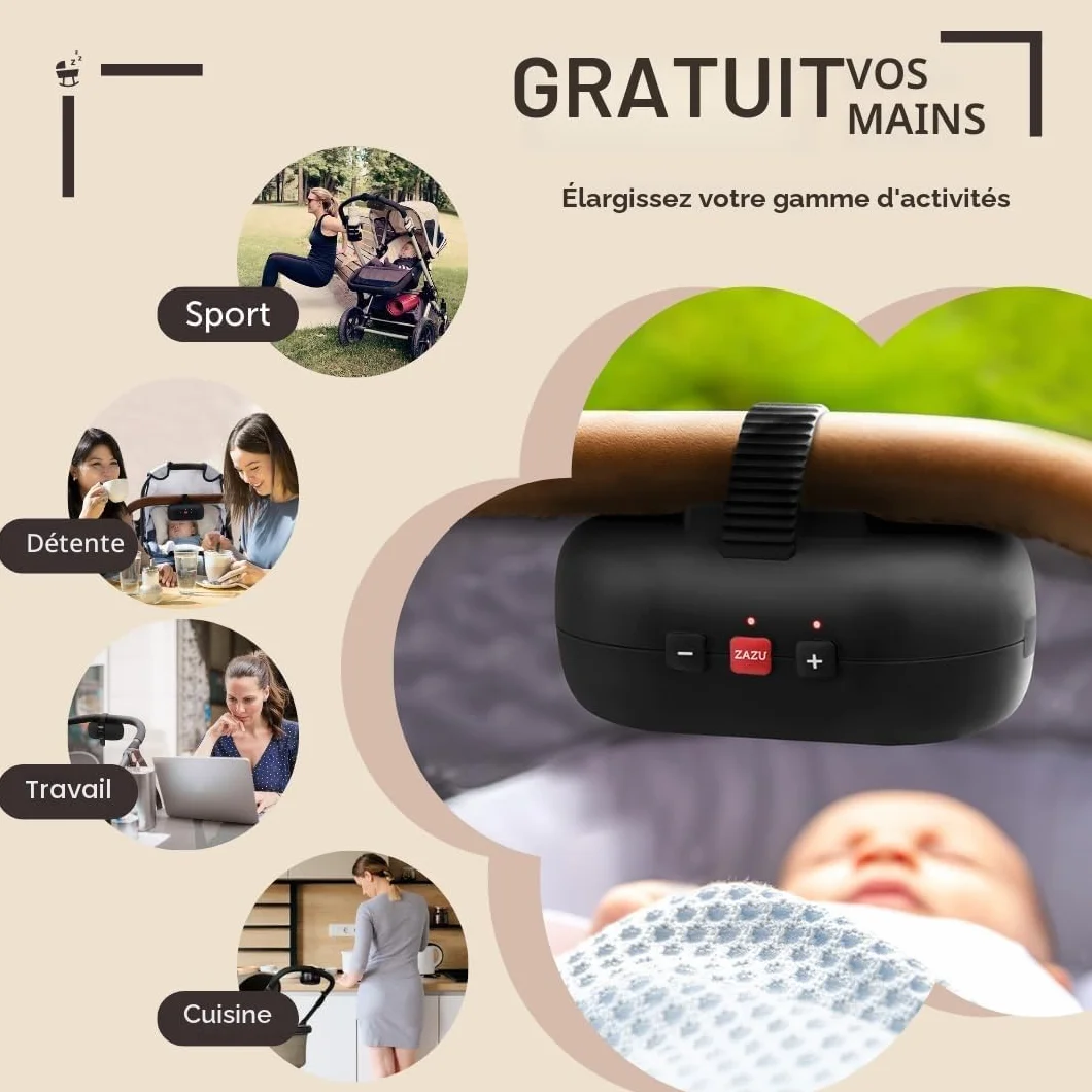 ZAZU Robby balançoire automatique bébé réglable minuterie 40 min capteur cri rechargeable USB-C étanche universel poussette buggy