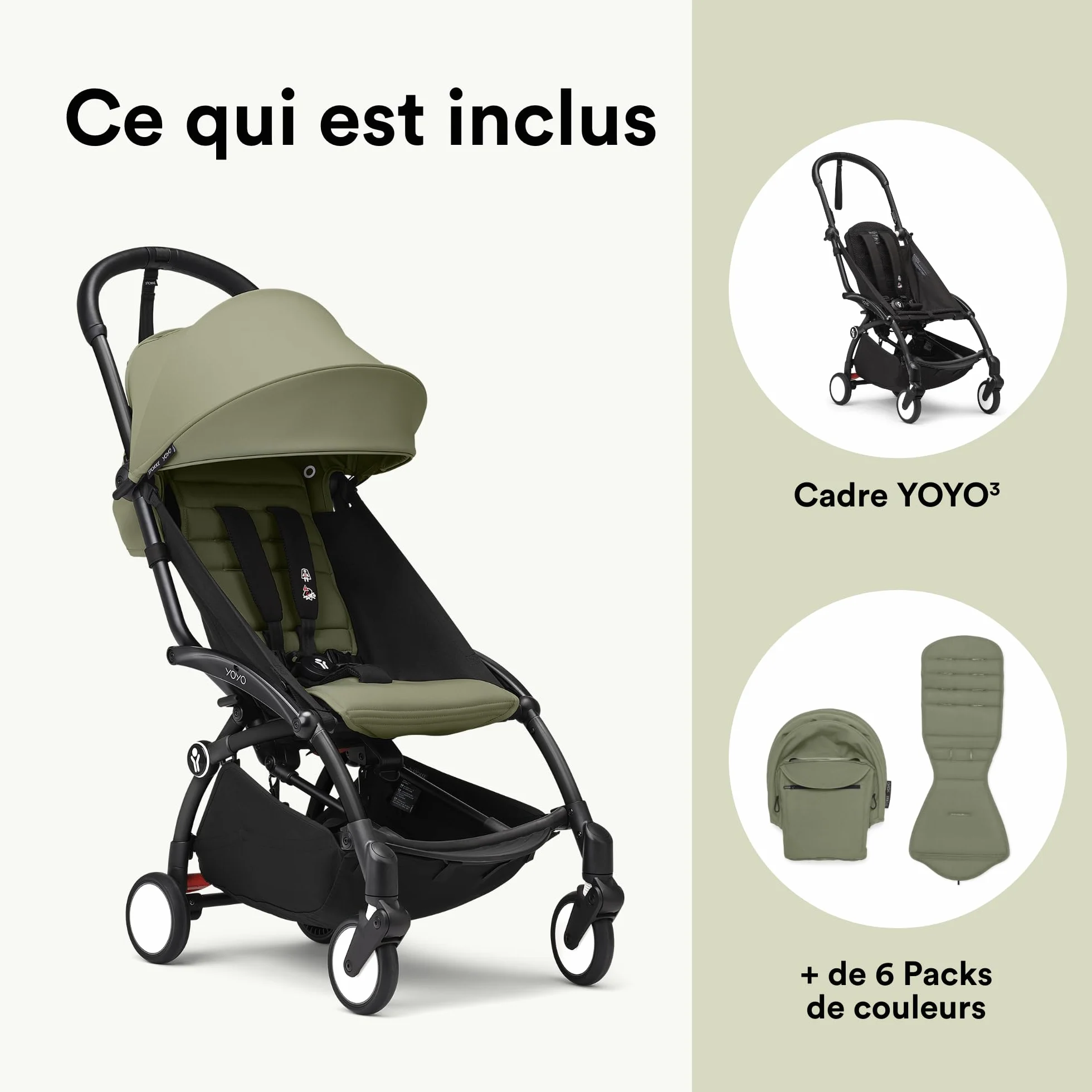 Stokke YOYO Black Frame 6+ Color Pack Olive