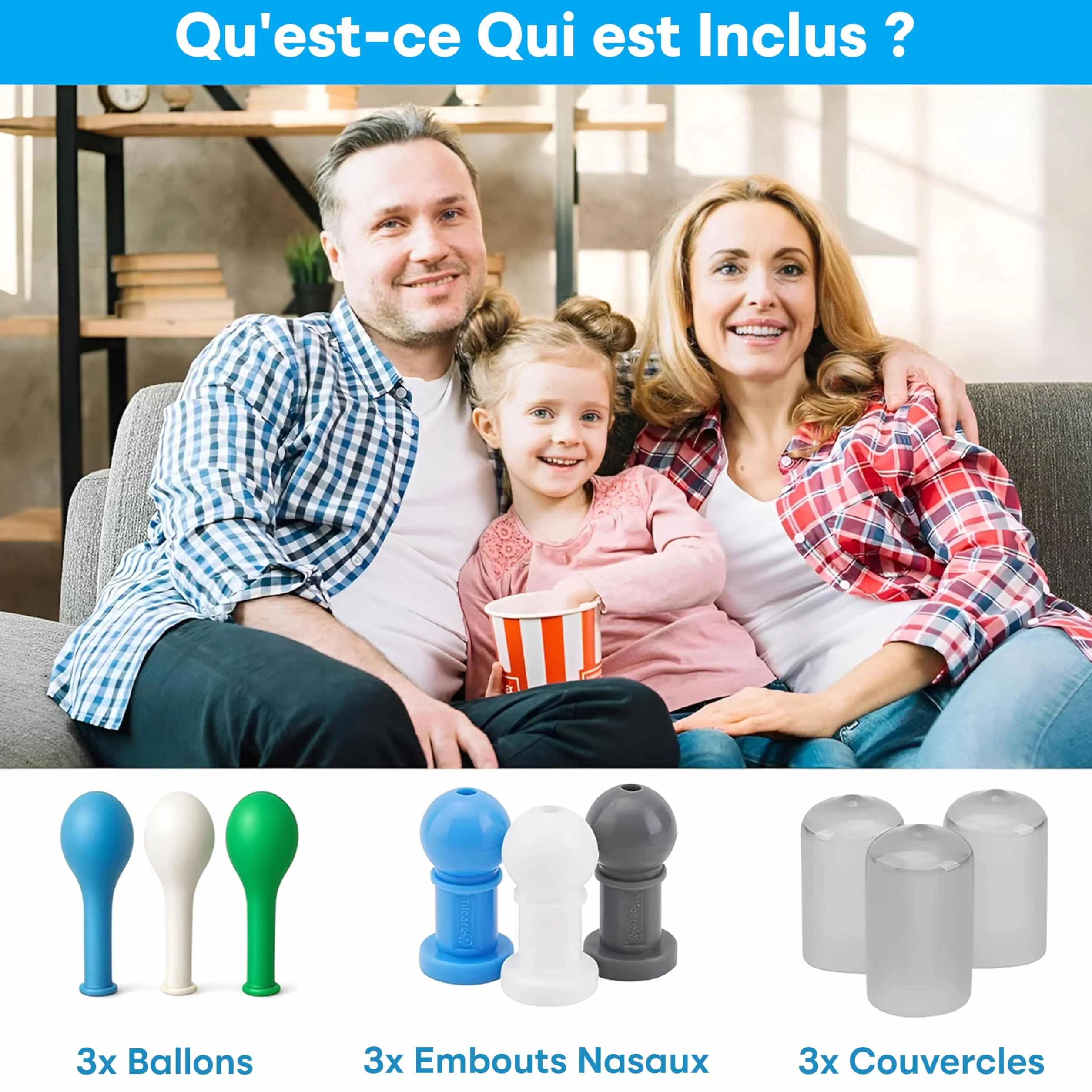 Déboucheur d'oreille d'Eustache pour Otite Séreuse et Infection Oreille Moyenne Adultes Enfants - 3 Embouts Nasaux, 3 Couvercles, 10 Ballons