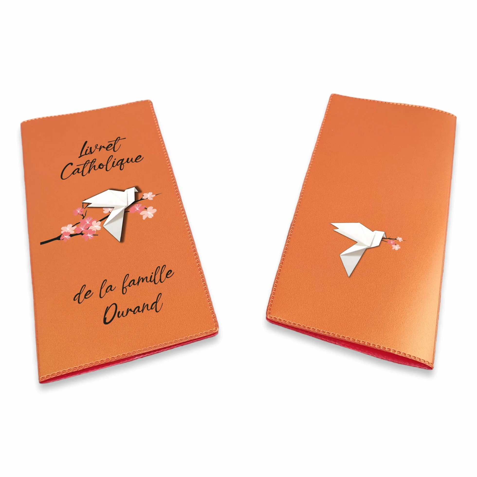 Protège Livret de Famille Personnalisé Catholique - Élégance et Protection - Fabriqué en France (Nacré Orange)