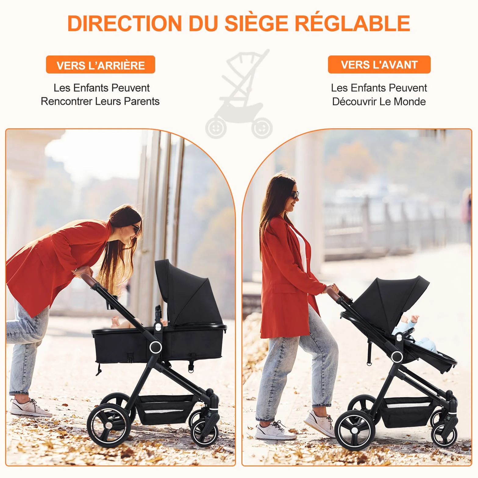 Garvee Poussette Compacte 2 en 1 Système de Voyage Pliable en Un Clic, Cadre en Aluminium pour 0-36 Mois