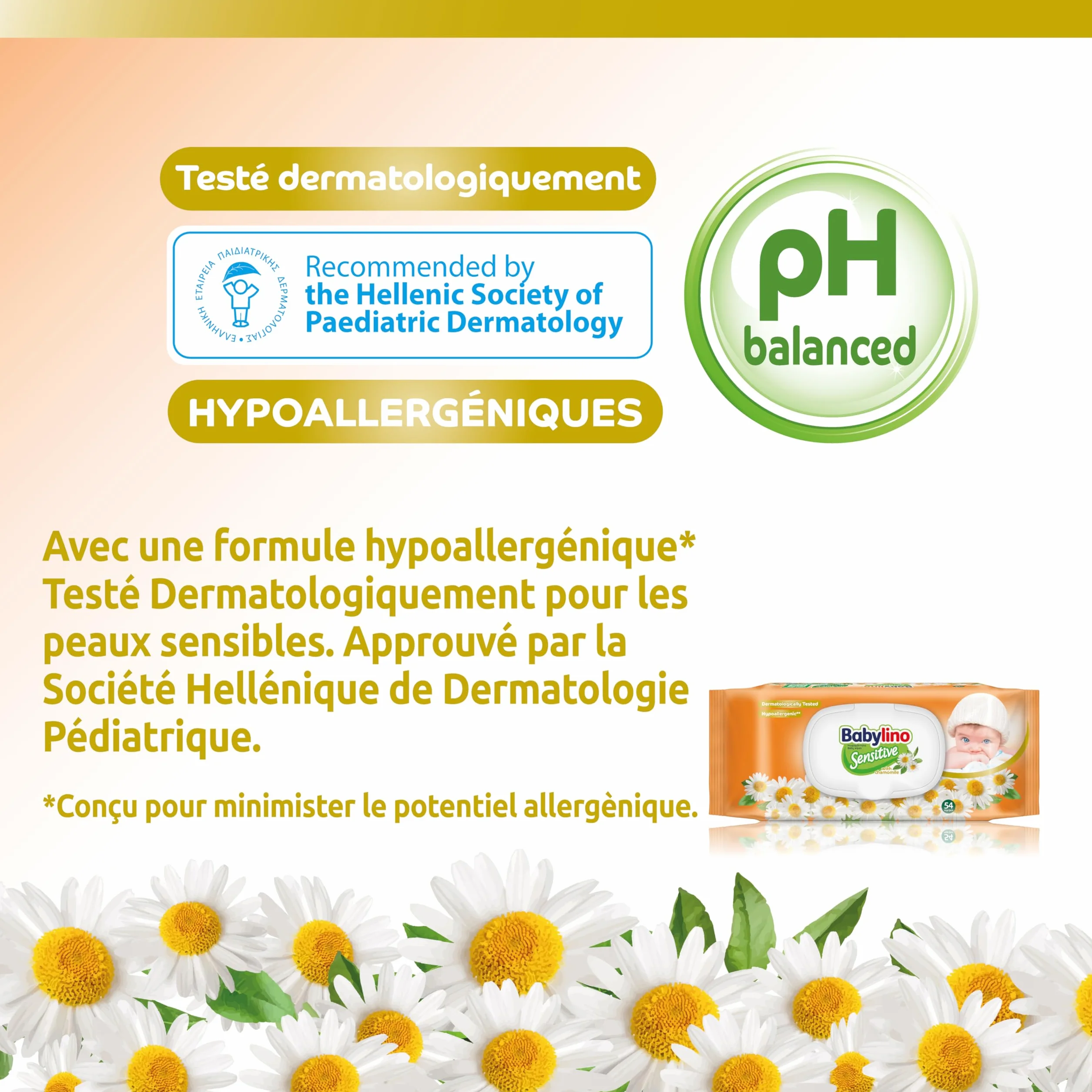 Babylino Sensitive Lingettes Camomille 98% Naturelle pH Restaure 3 Paquets 162 Lingettes