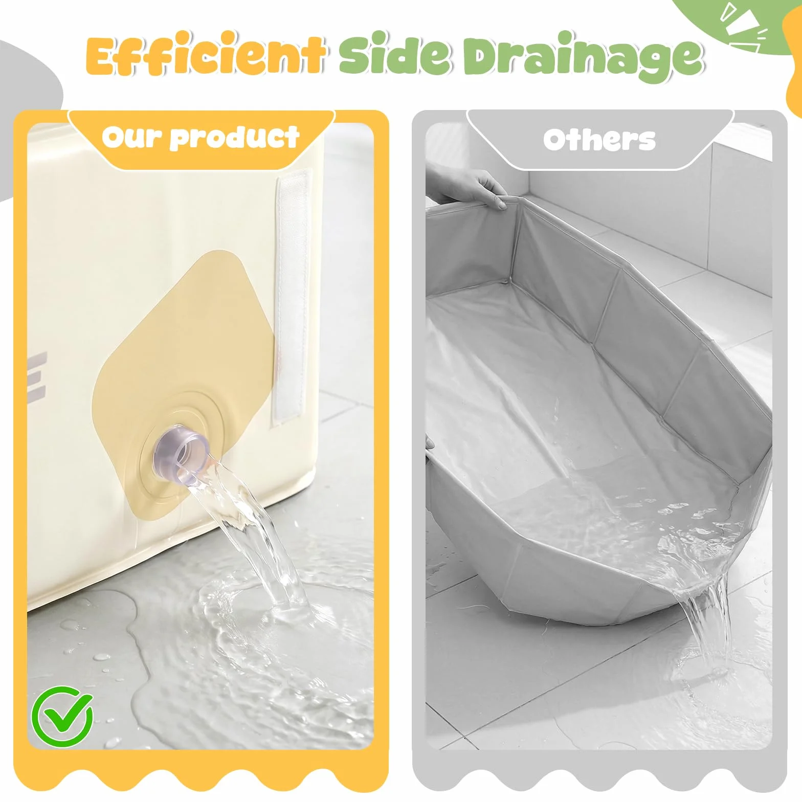 Orzbow Baignoire Pliable Bébé Portable avec étiquette de Température pour Enfants de 6 Mois+, Blanc