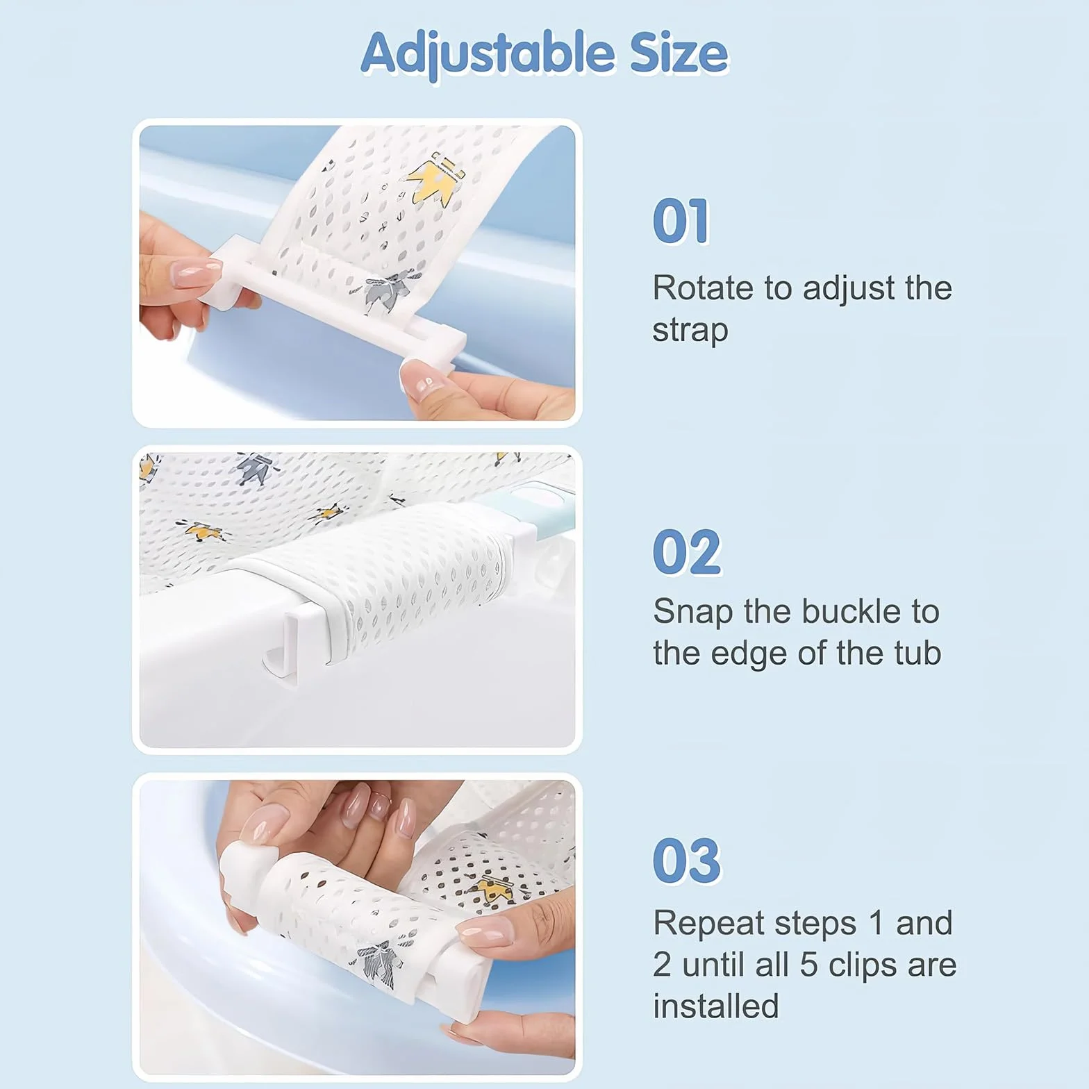 Coussin de Bain pour Bébé, Réducteur de Baignoire, Hamac avec 5 Sangles de Sécurité, Filet Respirant Anti-Glissant