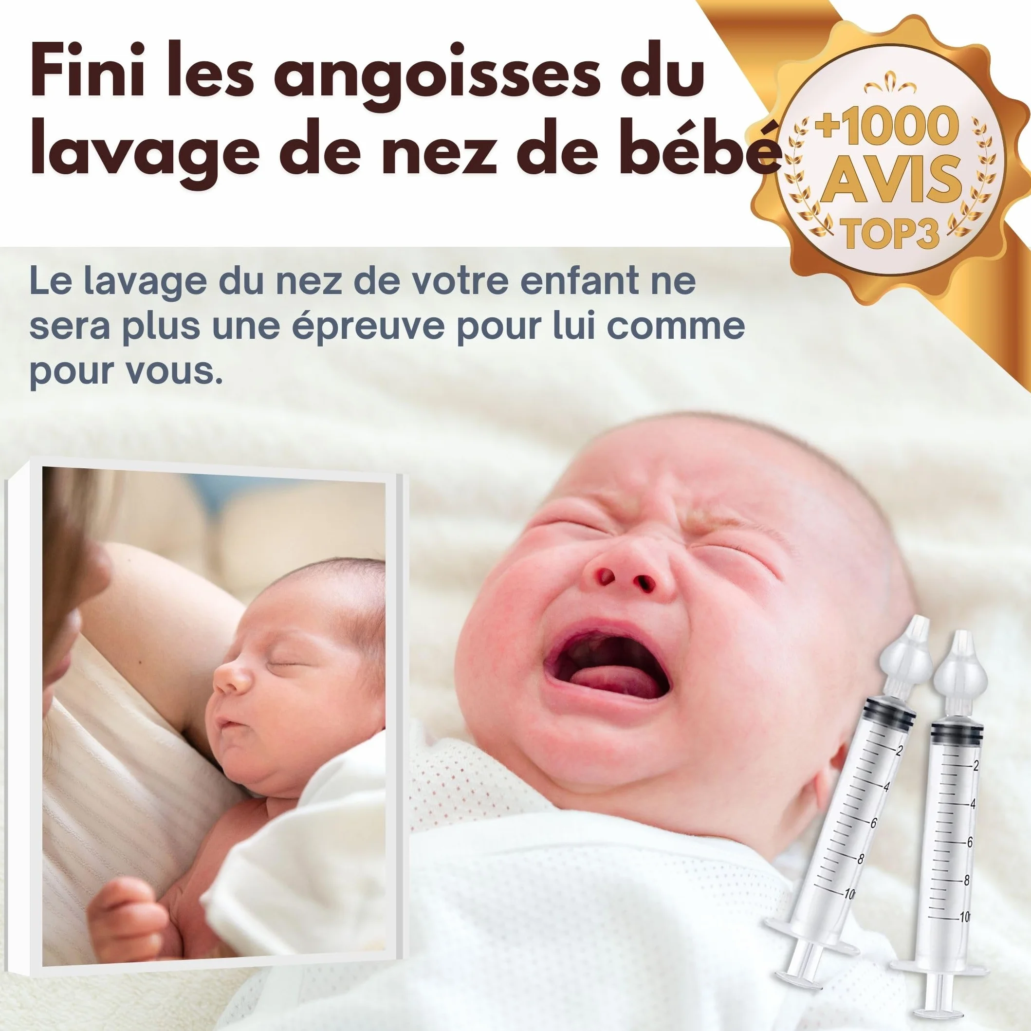 ABBICARE Mouche bébé seringue nasale 10ml Kit 2 seringues avec embouts silicone sans BPA CE