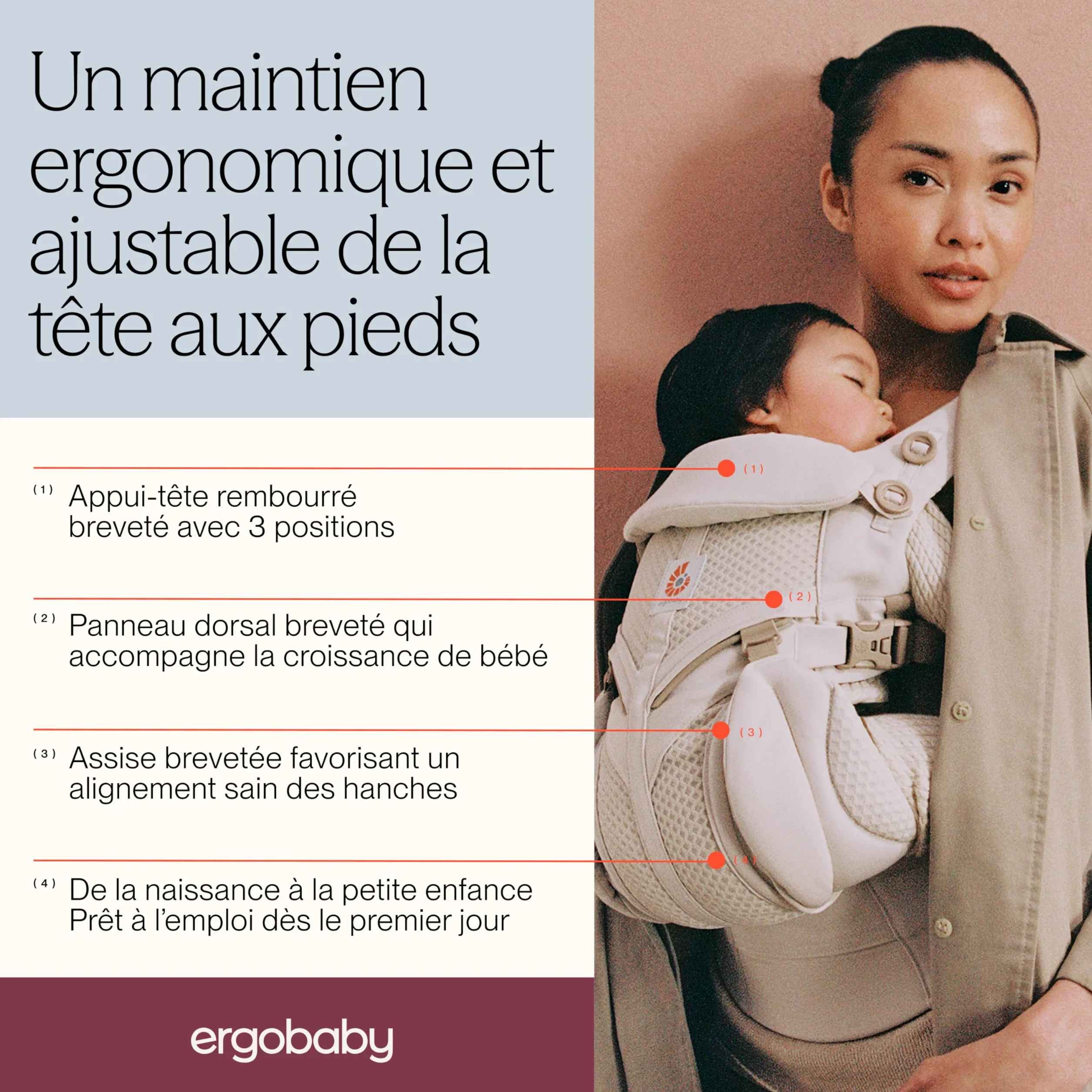 Ergobaby Omni 360 Porte Bebe Ergonomique Physiologique Nouveau ne, Cool Air, Onyx Noir
