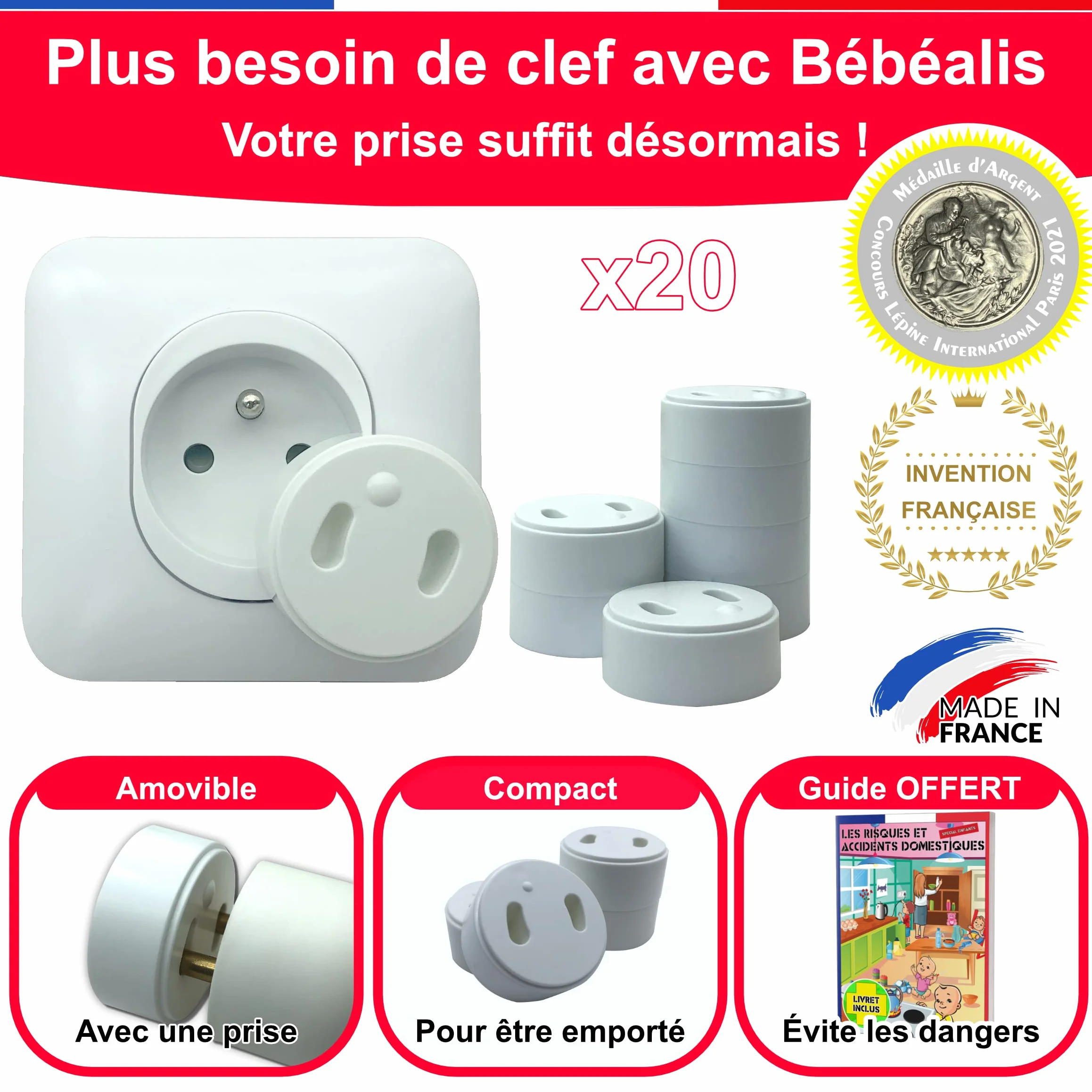 Cache Prise Bébé Français Amovible Sans Clef Ni Adhésif - Protection Prise Courant Électrique Sécurité Domestique