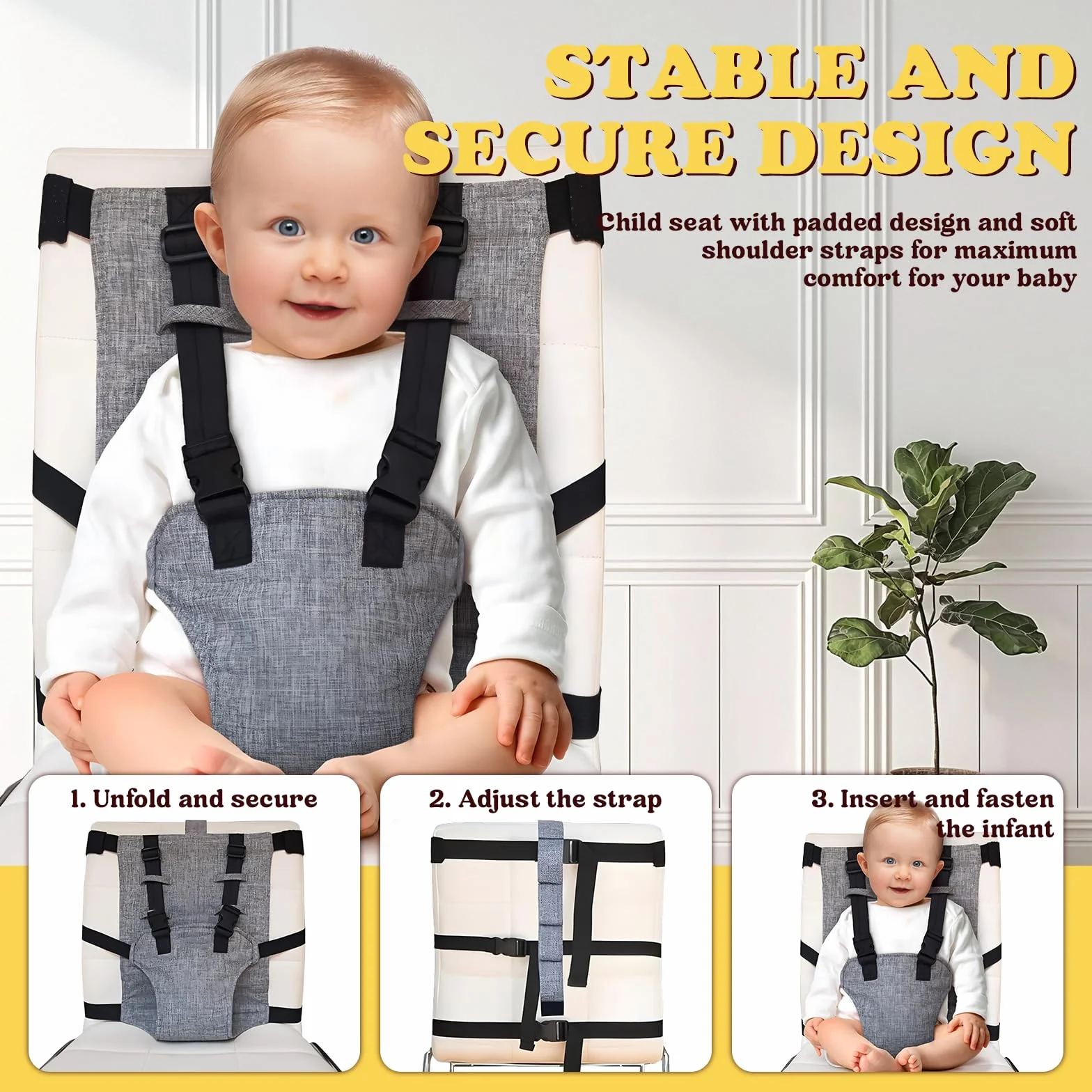 Harnais de Sécurité pour Chaise Haute Bébé Réglable Respirant Voyage Repas