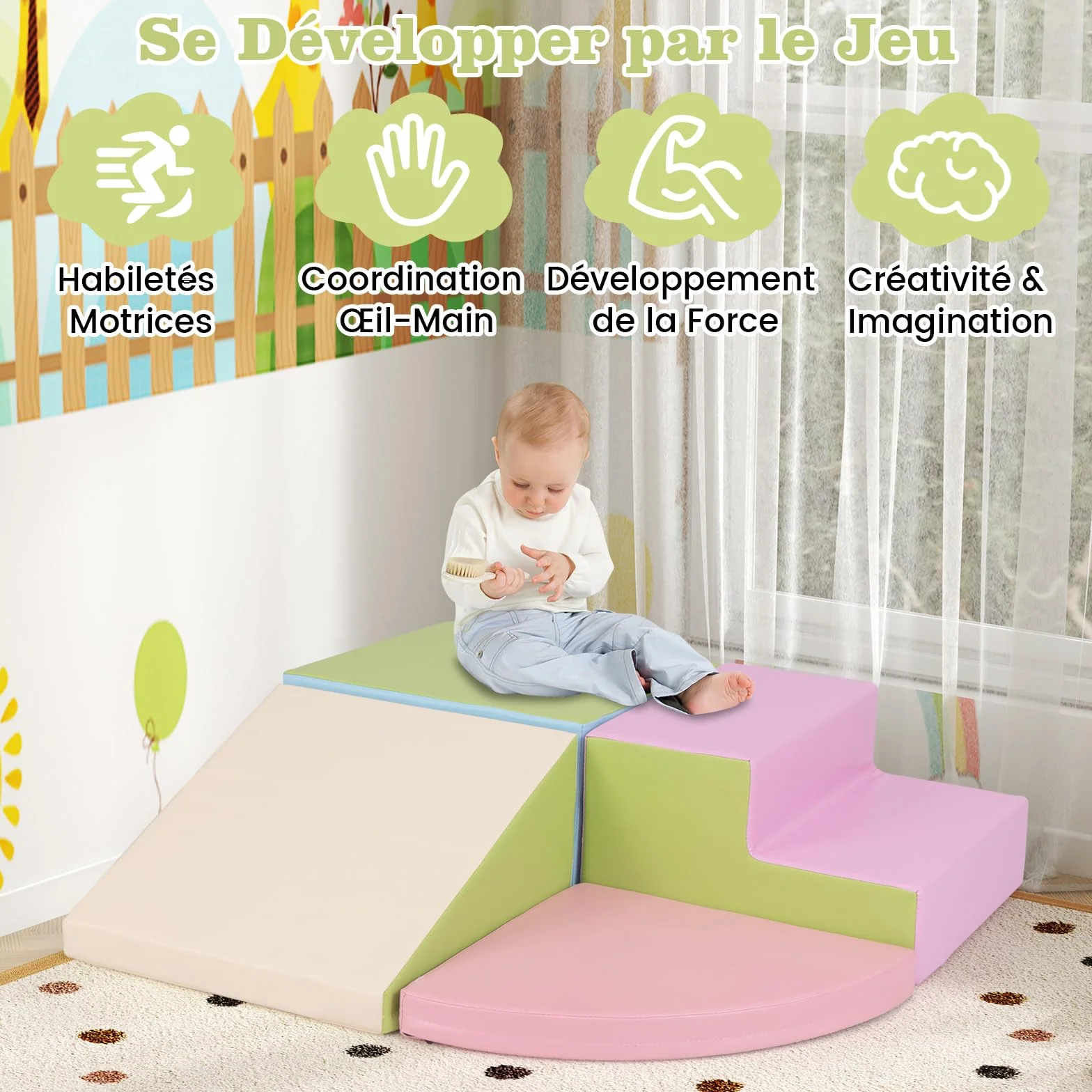 COSTWAY Parcours Motricité Bébé Mousse EPE Housse PU Toboggan Jouets Éducatifs Ramper Enfants