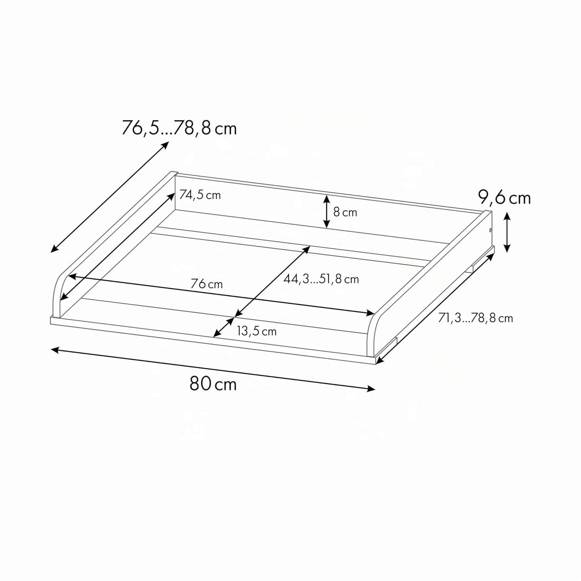 Shefa Table à langer 800 universel pour commode Ikea MALM HEMNES NORDLI - Chêne