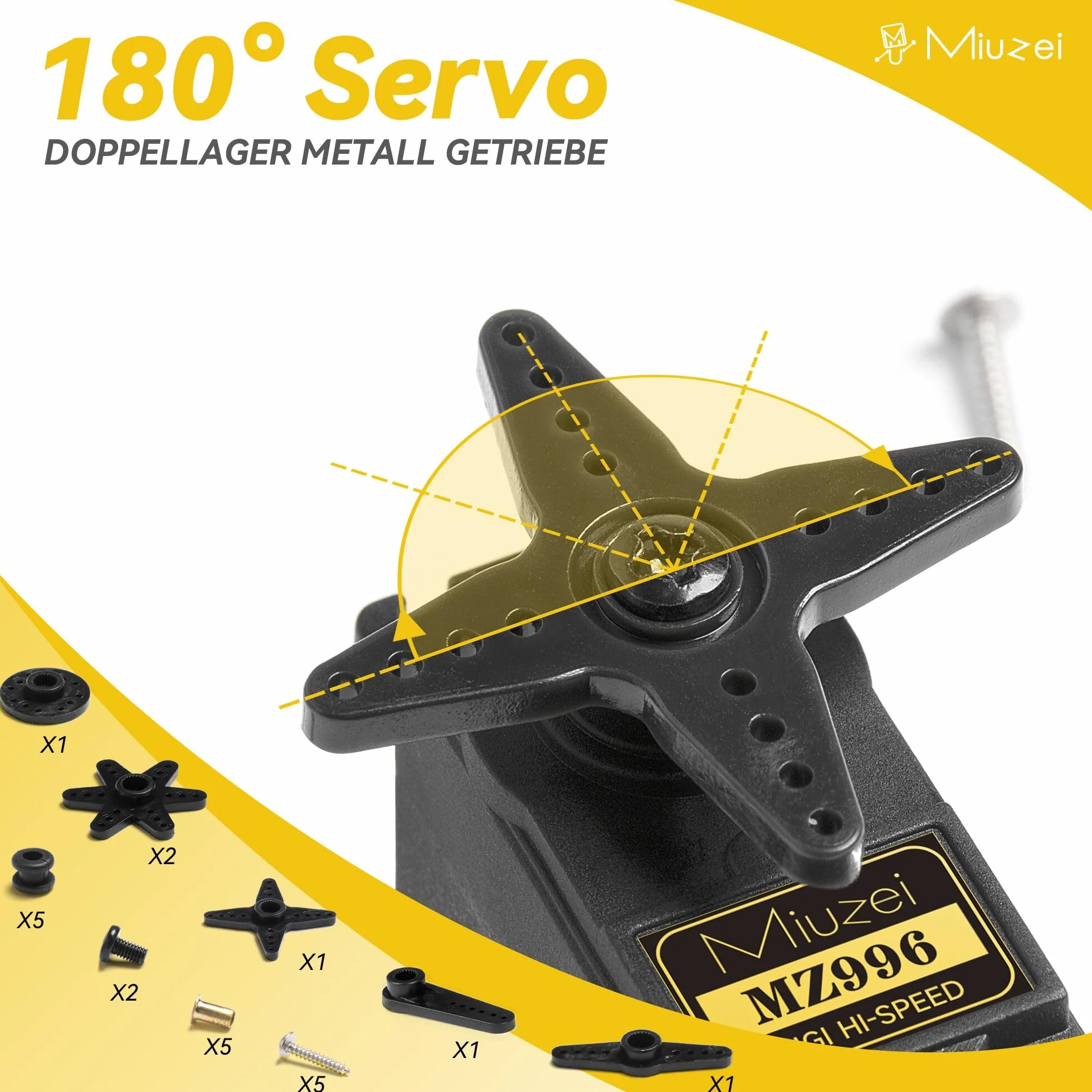 Miuzei Lot de 5 Servomoteurs Numériques 15 kg Transmission Métal Haute Vitesse Pour Voiture RC 1:8 1/10