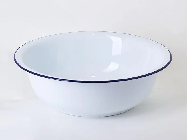 Ardosia Bassin Cuvette XL Acier Émaillé Vitrifié blanc Bordure Bleue 36 cm 6 Litres