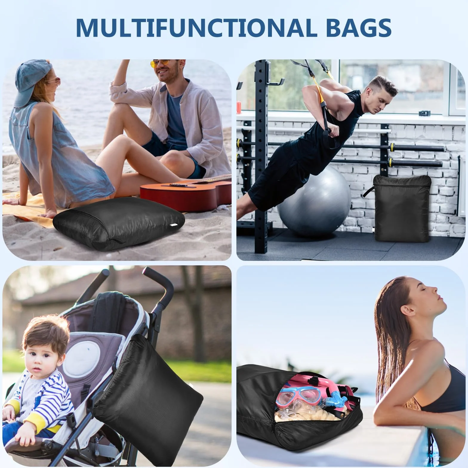 Sac Linge Sale Voyage 50x60cm Wet Bag Imperméable Sport Maillots Bain Natation Plage Gym Noir