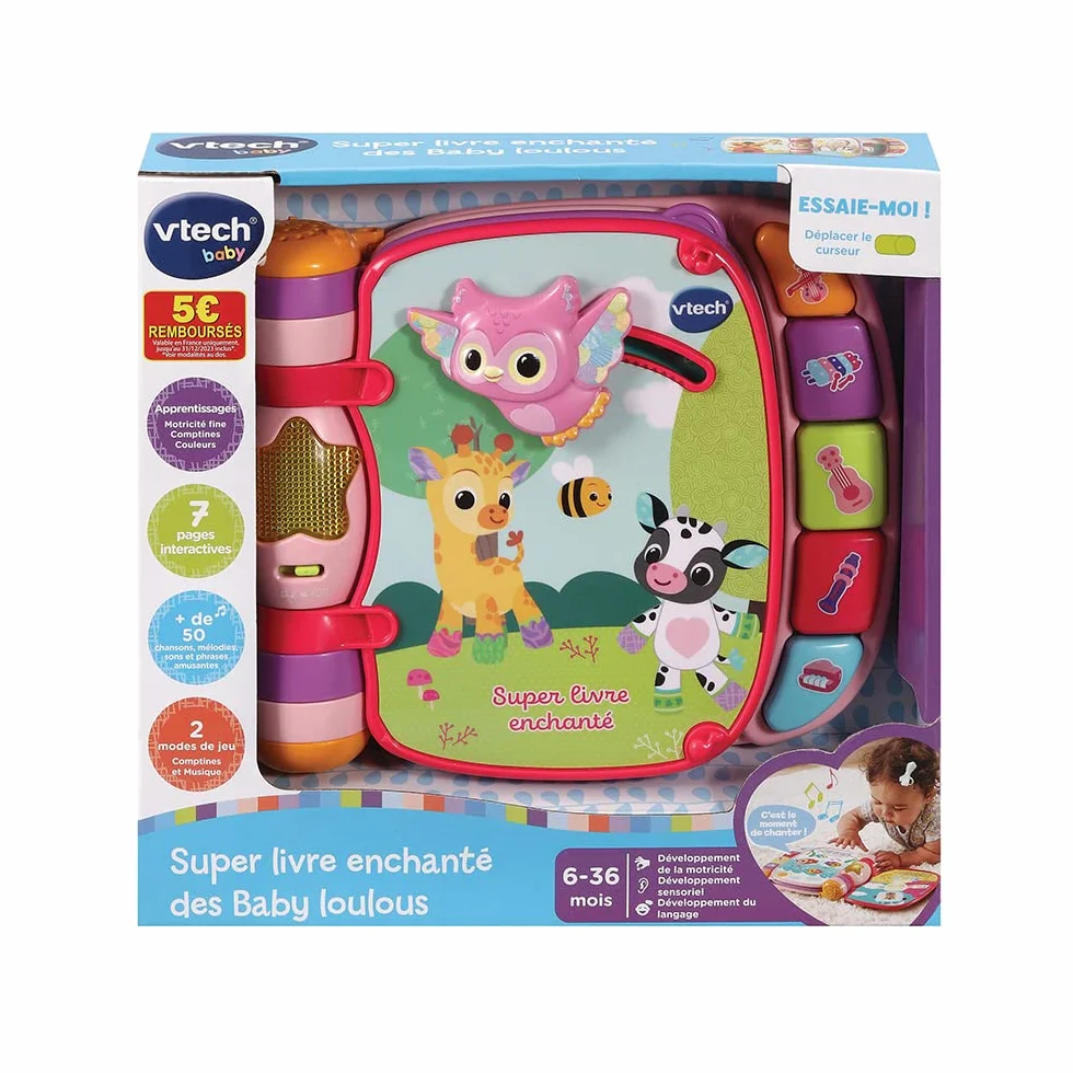 VTech Super Livre Enchanté des Baby Loulous Rose Livre interactif Bébé 6-36 Mois Français