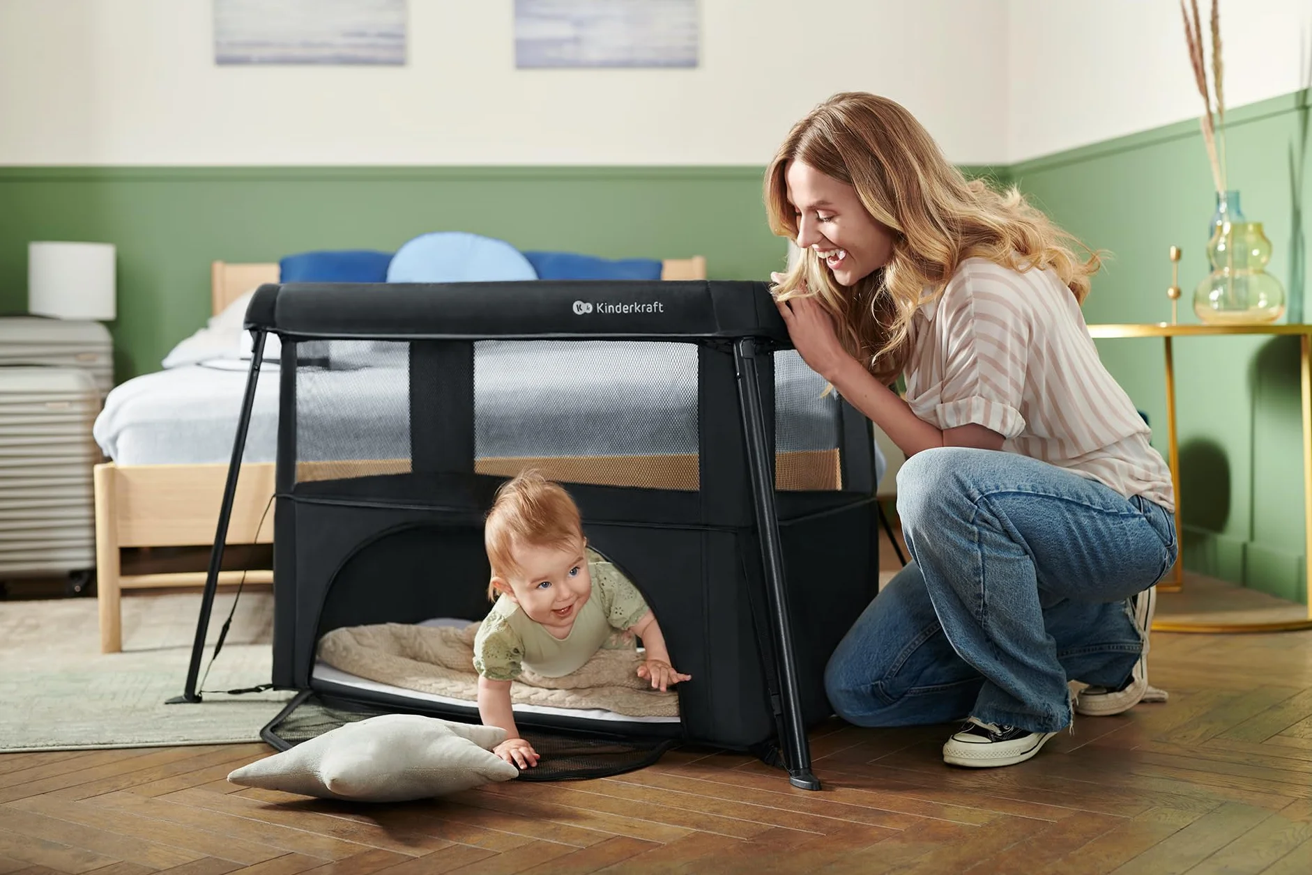 Kinderkraft Cami Lit Parapluie 3 en 1, Lit bébé avec Matelas, Noir