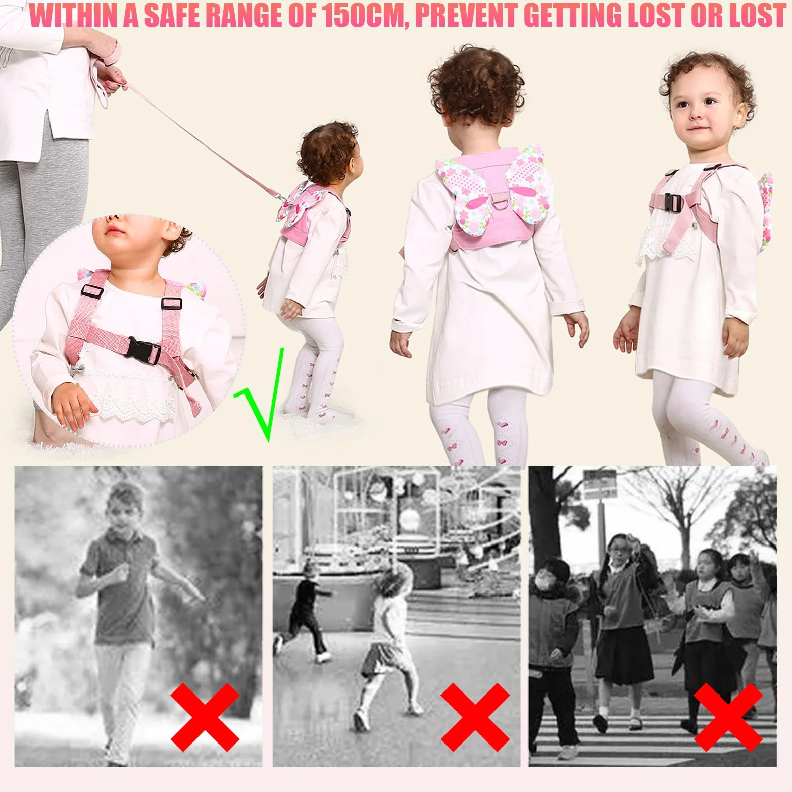 Harnais de Sécurité Enfant, Anti Perdu Poignet Ceinture pour Bébé, Marcher, Voyages