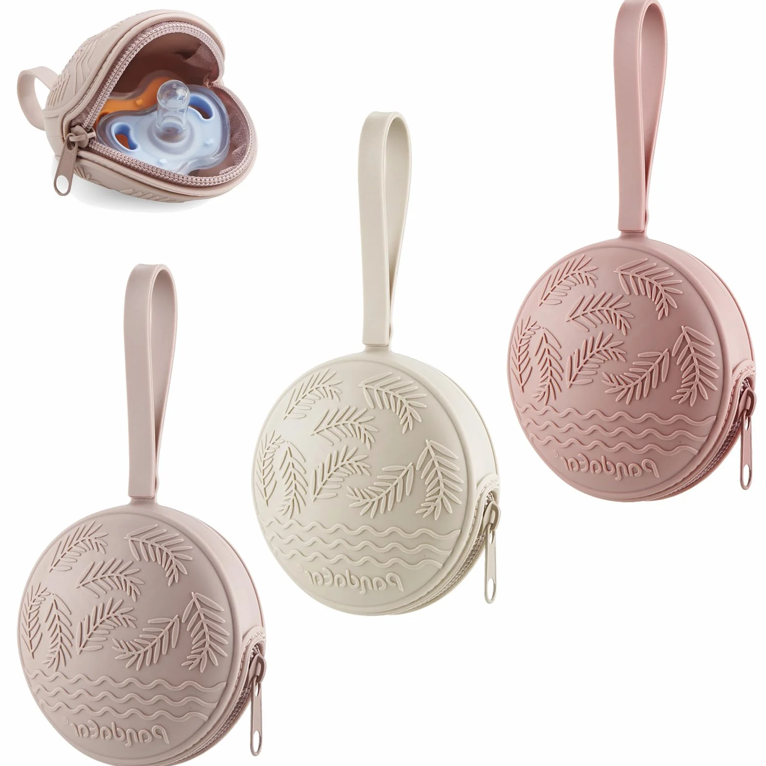 PandaEar Étui Porte-Sucette en Silicone Pack de 3 Pochette Rangement Bébé Rose