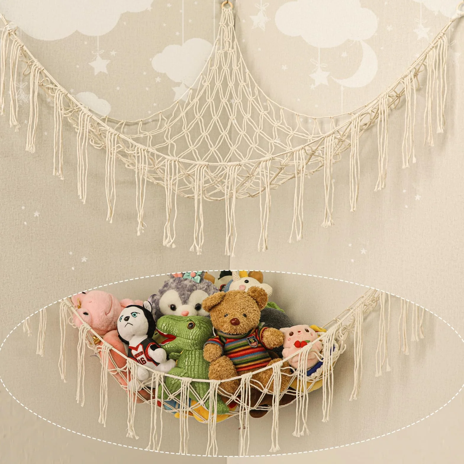 Hamac en macramé 140 cm bohème pour animaux de compagnie avec crochets blanc