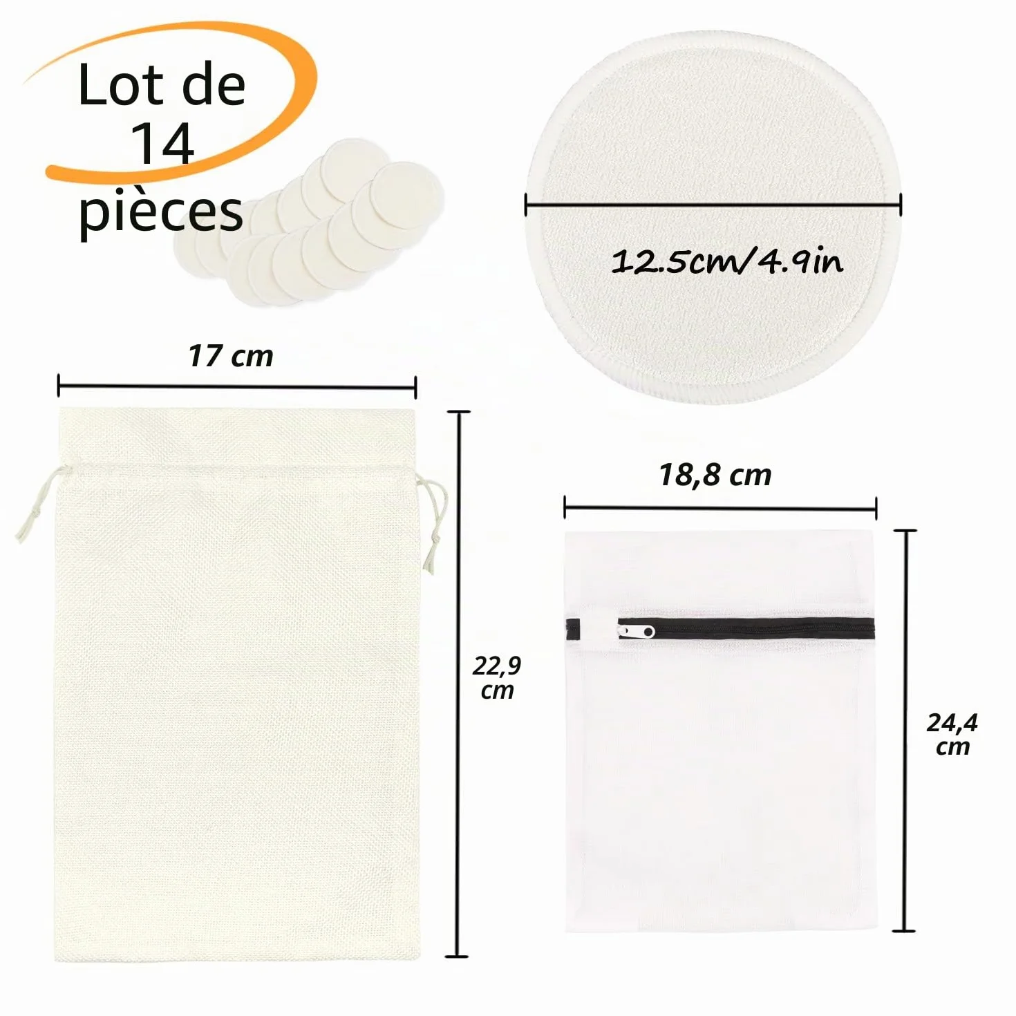 PHOGARY 14PCS Coussinets d'allaitement lavables, Bambou Bio, Absorbant, hypoallergénique, Tapis écologiques d'allaitement avec Sac à Linge et Sac de Rangement