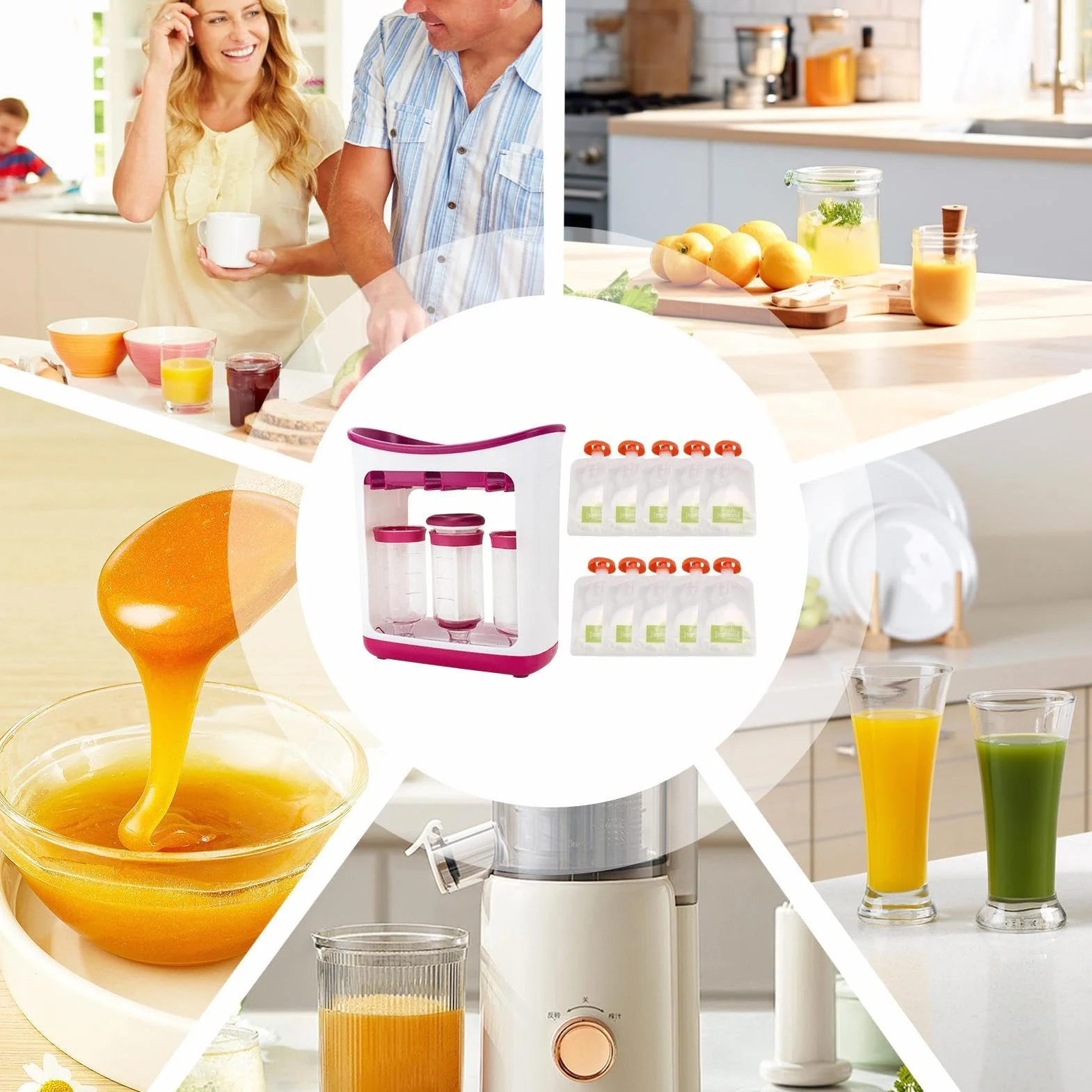 Squeeze Station Fabricant De Jus À Base, Presse Pour Bébé, Jus Fruits Frais Maison Avec Sacs Rangement