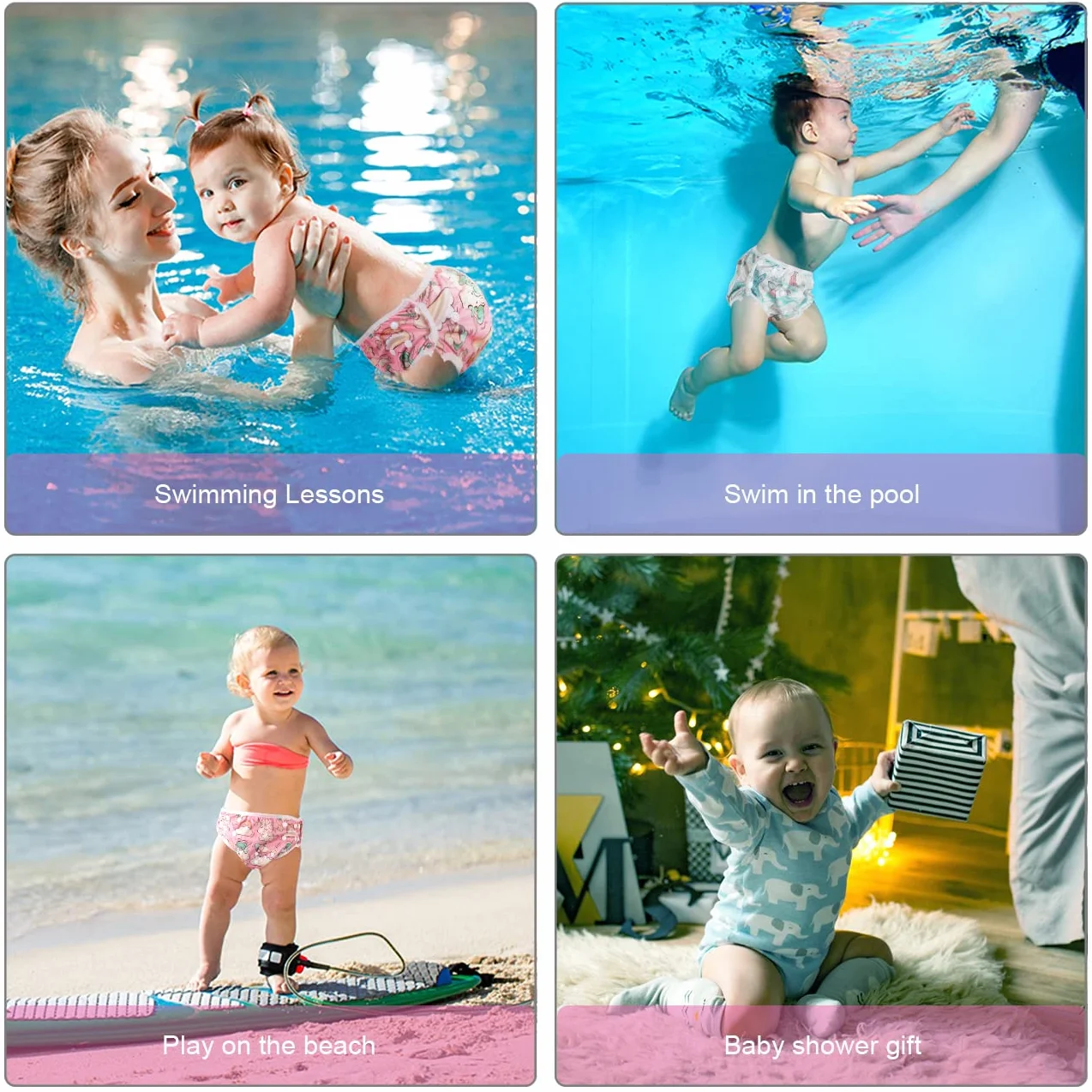 Vicloon Couches de Bain Lavables Réutilisables 2pcs Anti-Fuite Imperméable Bébé