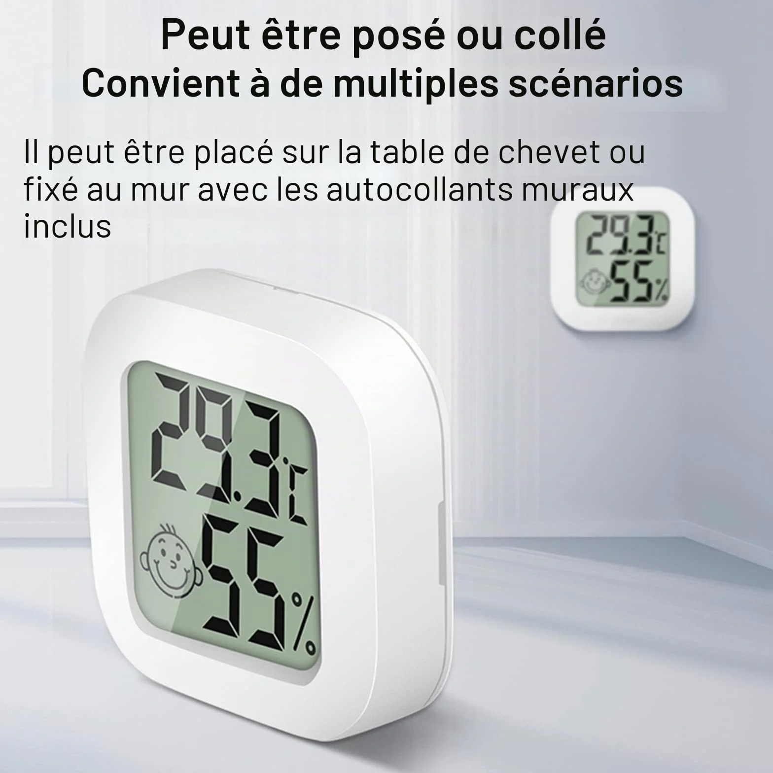 Lot de 4 thermomètres hygromètres numériques d'intérieur - Mini thermomètre hygromètre de chambre avec interrupteur