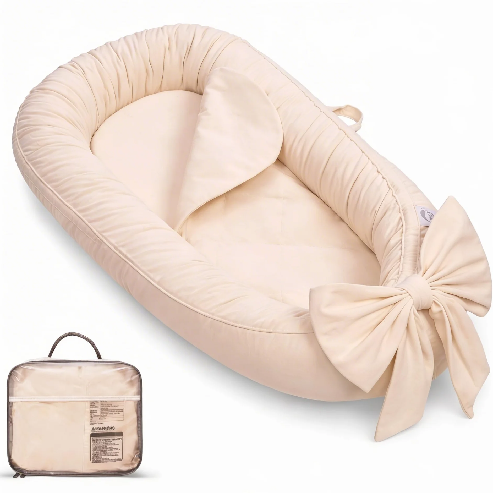 EAQ Couffin de Voyage Bébé 100% Coton Nid Cocoon Lit Nouveau-né, Amovible Lavable