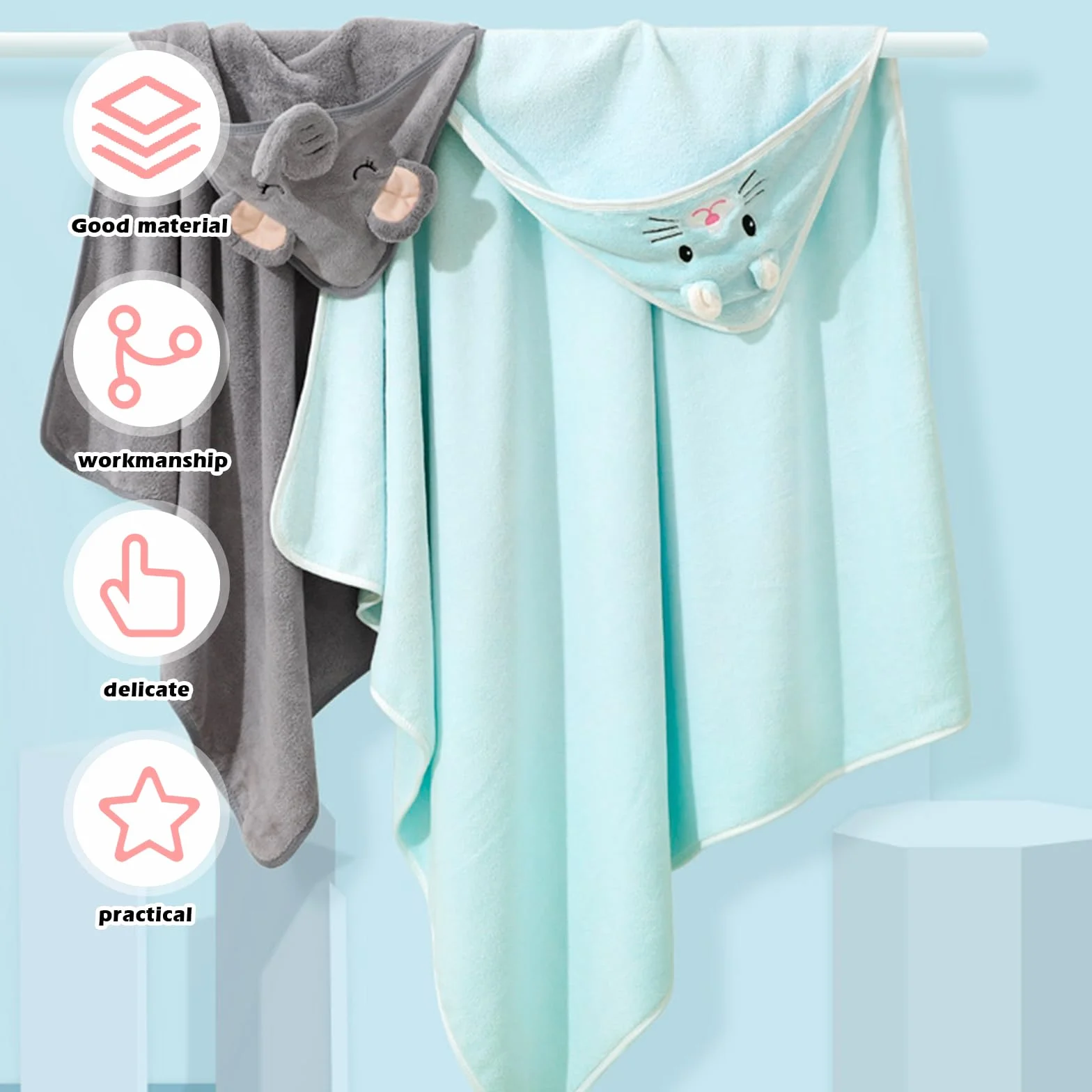 Serviette bébé capuche 80x80 cm lot de 3 douce absorbante poncho bain unisexe