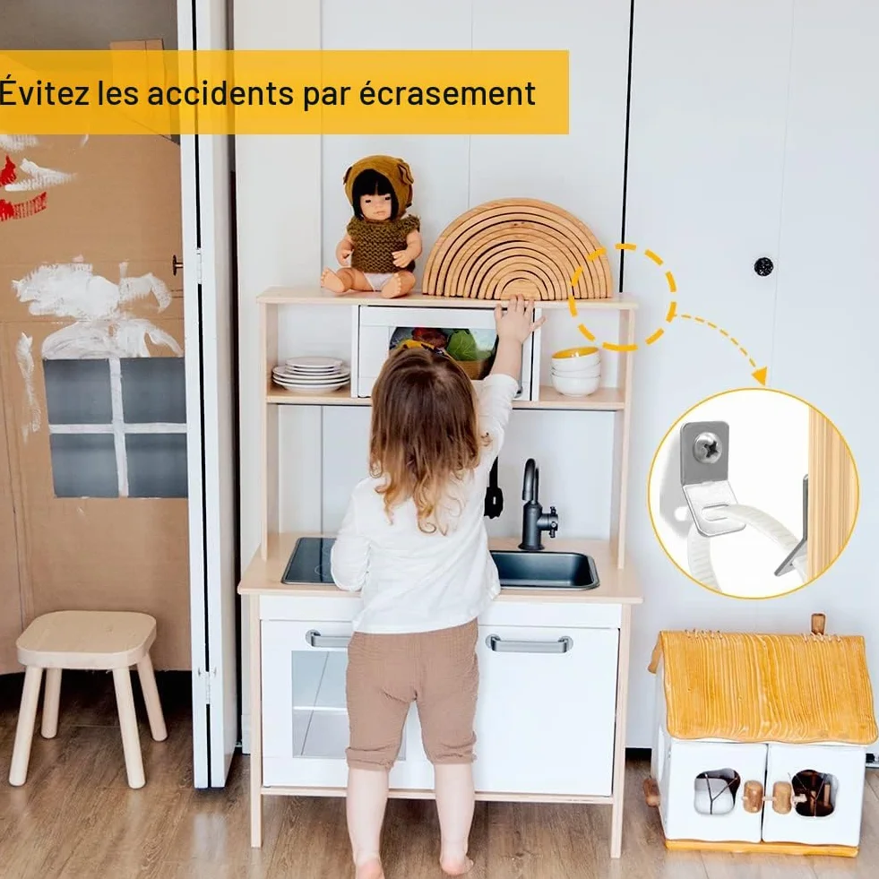 Kit de Protection Anti-basculement pour Meubles, 6 Sangles de Sécurité avec Ancrages Muraux