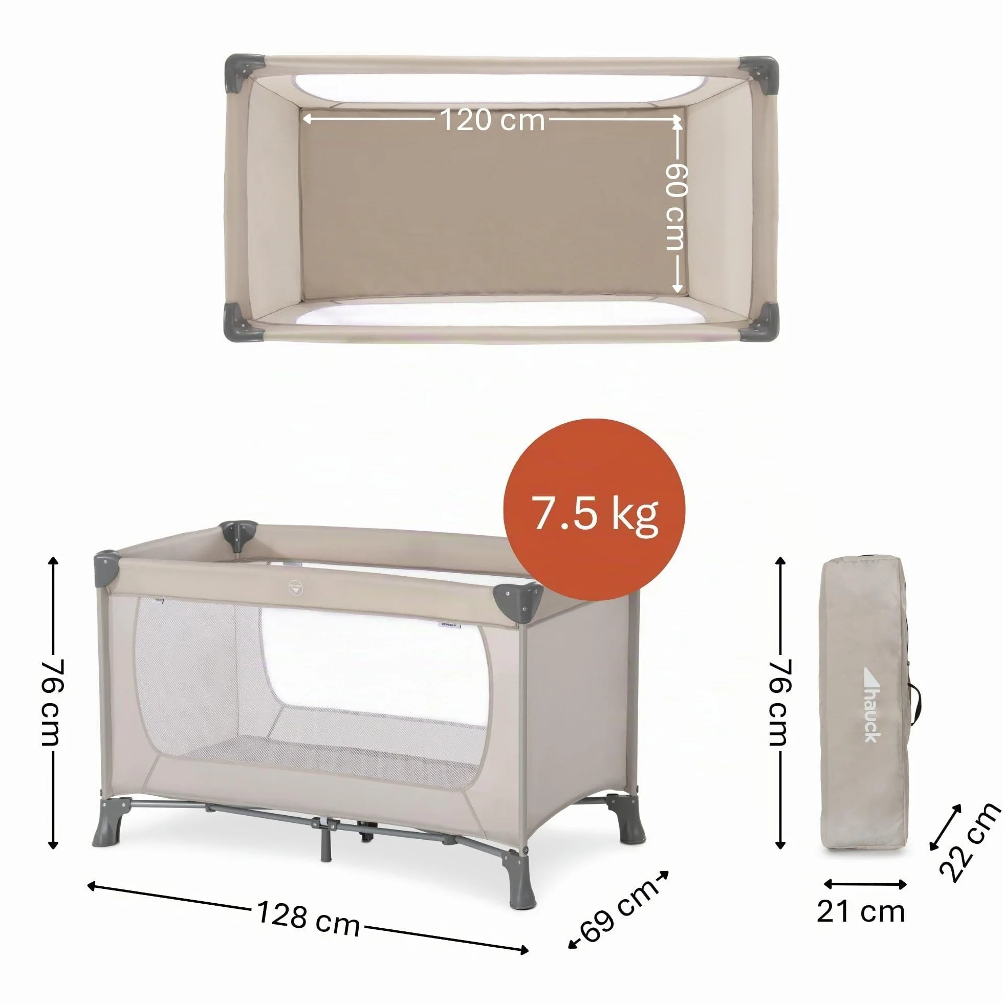 Hauck Dream N Play Lit Parapluie Voyage Bebe Enfant Pliable Compact Sac Transport 15 kg Beige