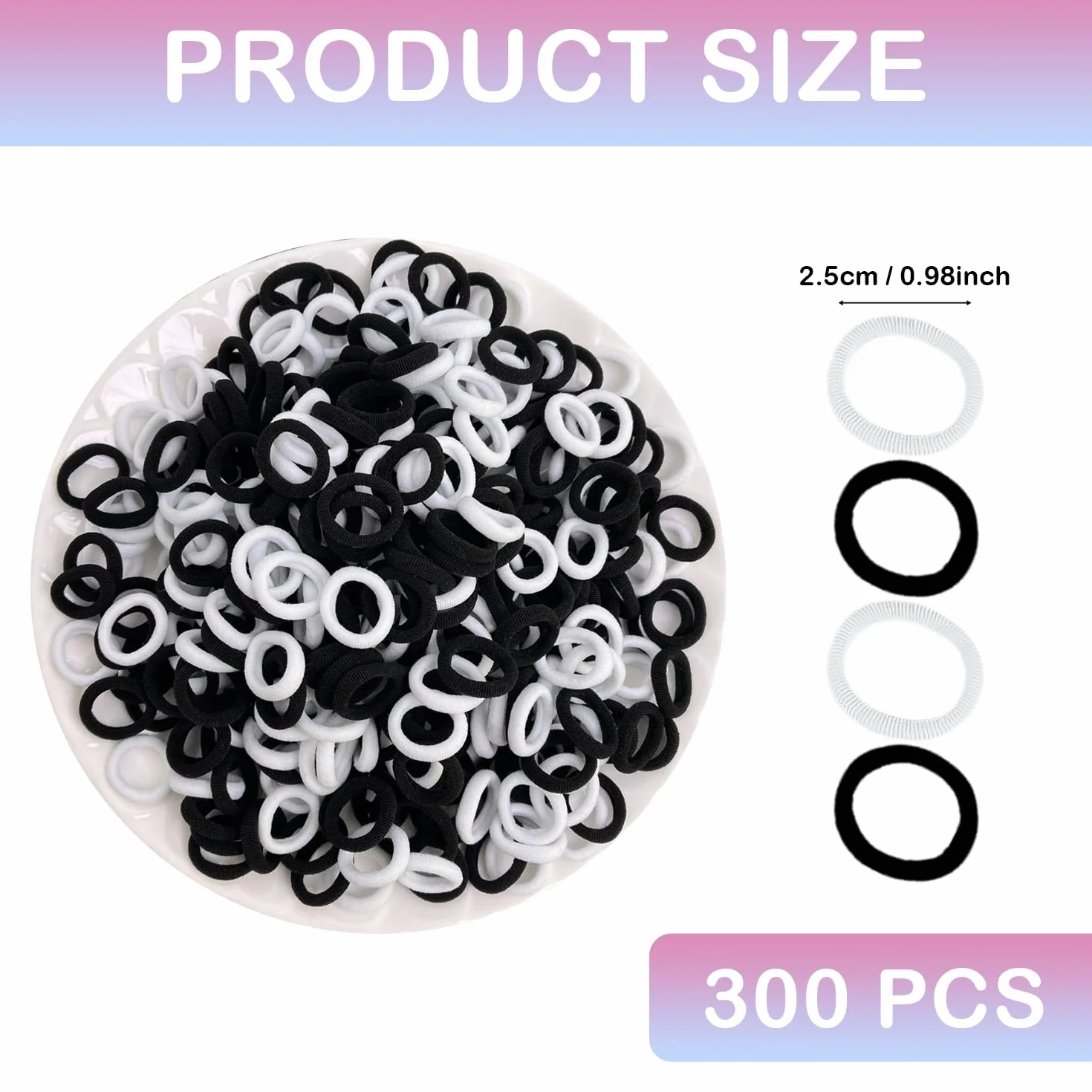 Élastiques Cheveux Bébé 20mm Noir Blanc pour Filles Enfants