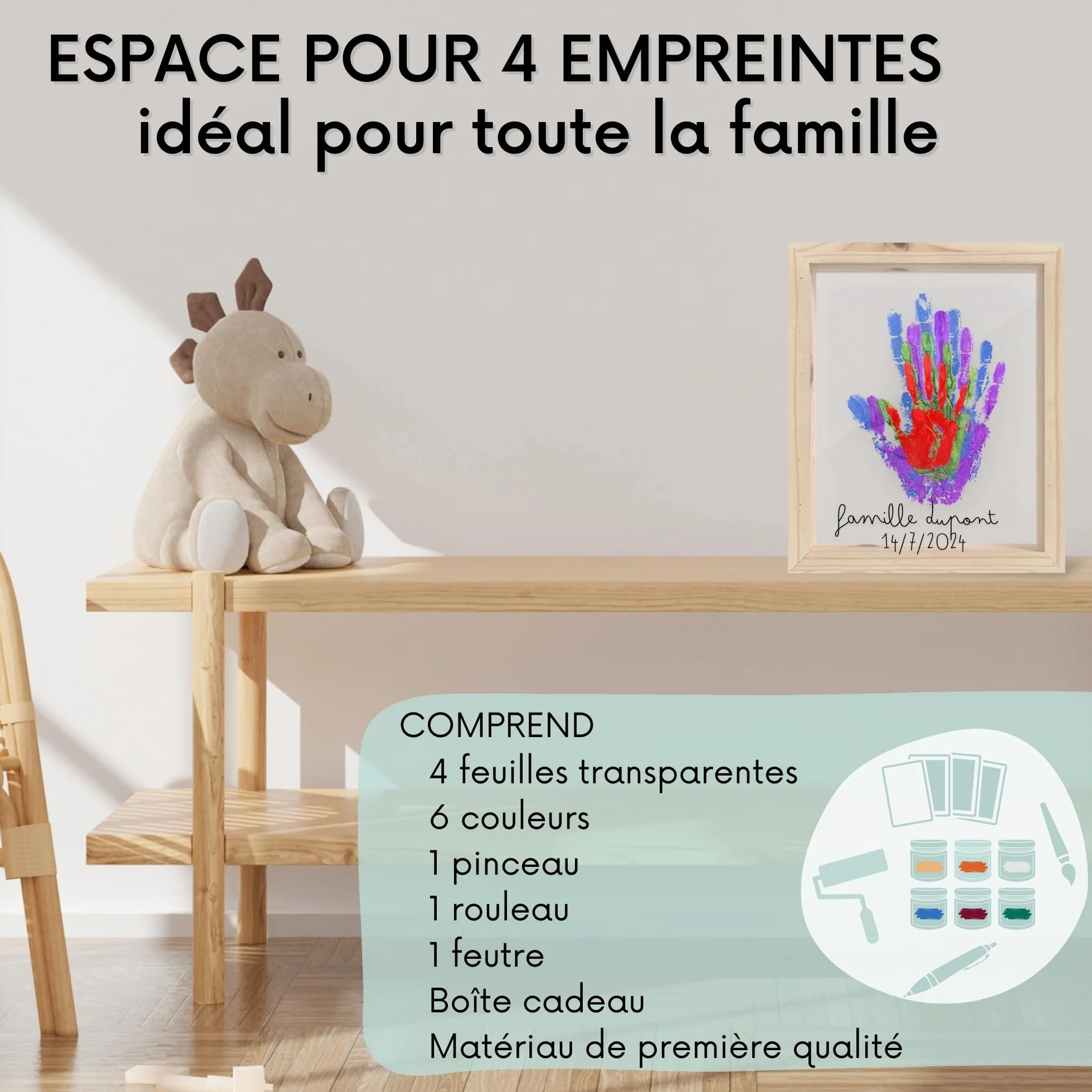 Kit Empreinte Bebe Cadre Empreinte Main Famille et Pied avec Espace 4 Empreintes Cadeau Naissance