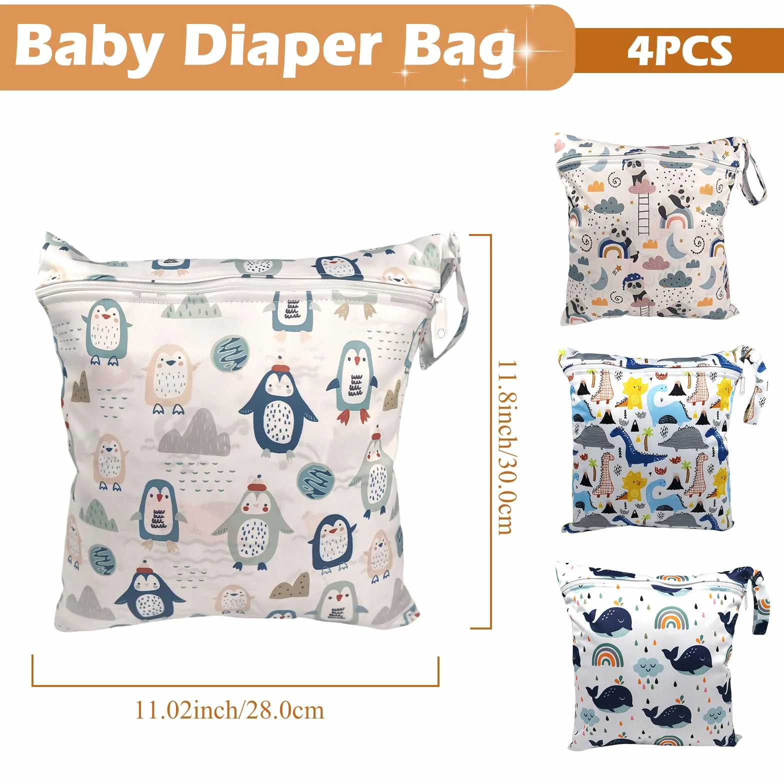 Sac à Couche Imperméable 4 Pièces Wetbag Fermeture Eclair Réutilisable Bébé Plage Piscine