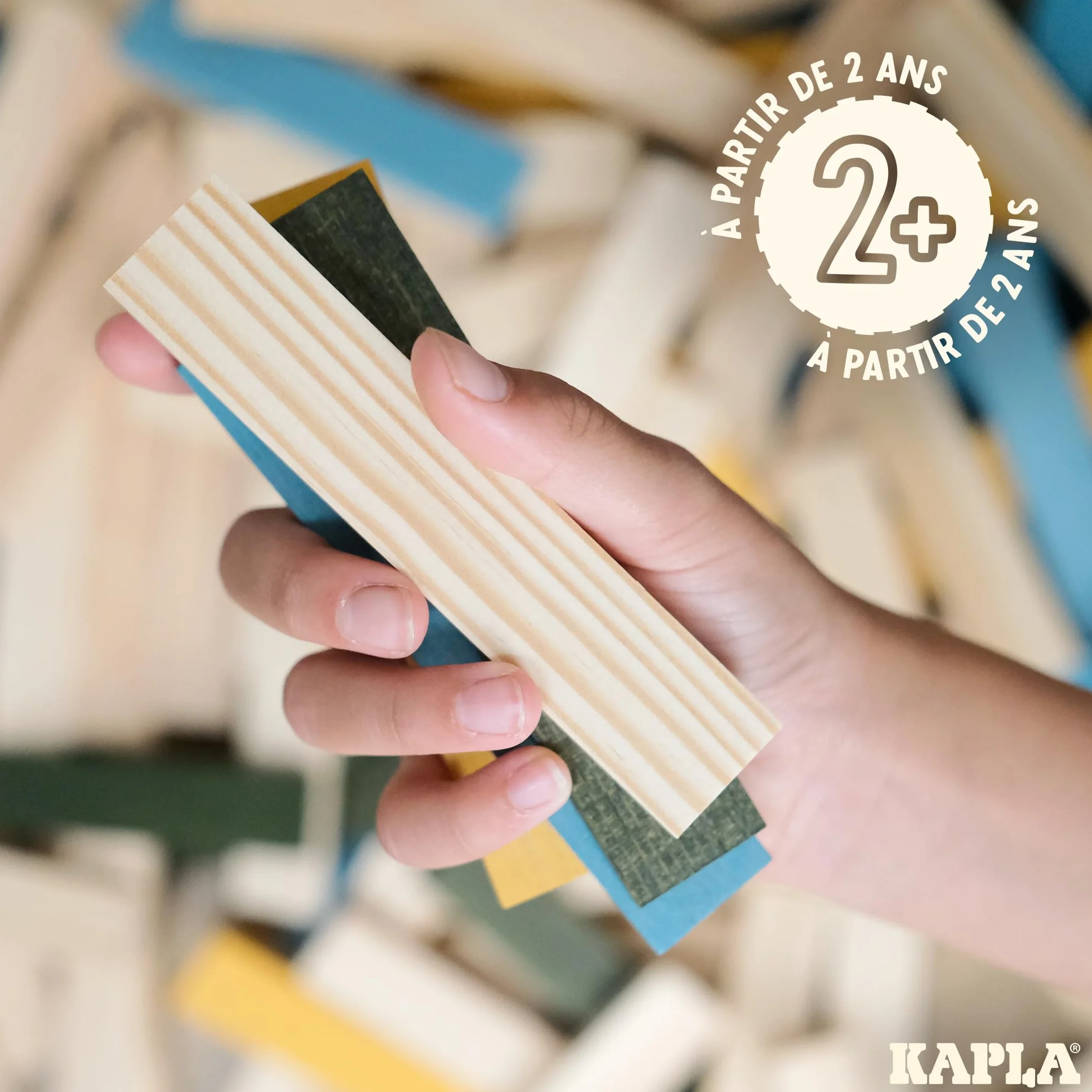 KAPLA Jeu de Construction 120 Planchettes Bois Colorés Nature Bleu Clair Jaune Vert