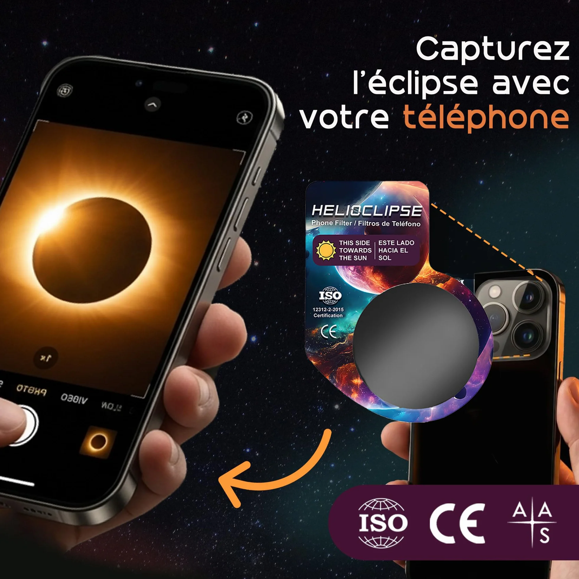 Helioclipse Lot de 6 lunettes pour éclipse solaire avec filtre pour téléphone