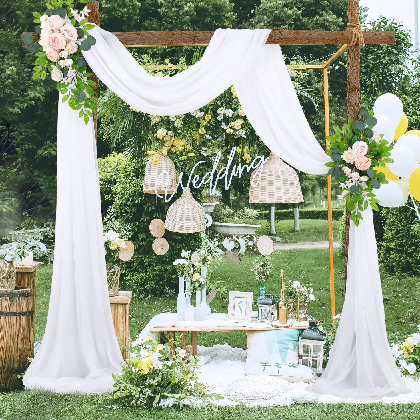 Rideau en Tulle Blanc 75 x 600 cm Tenture Arche Mariage Tissu Mousseline de Soie Blanche Décoration Mariage