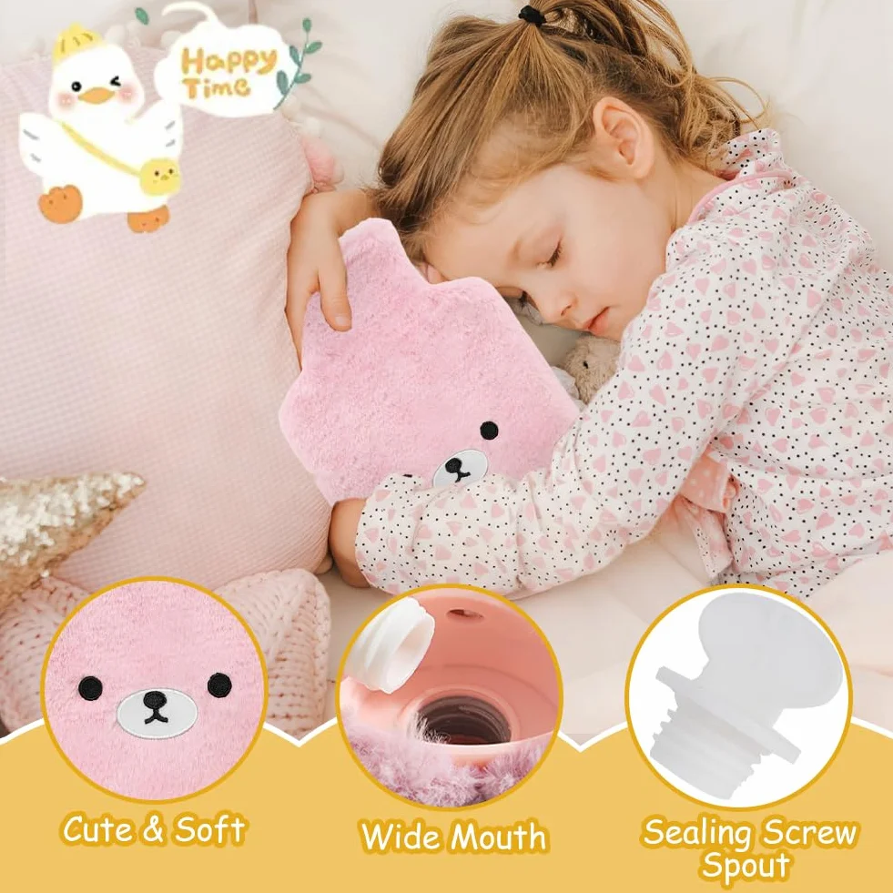 Flintronic Bouillotte Enfant 2L avec Housse Peluche Douce Amovible Lavable Anti-fuite Antidéflagrant
