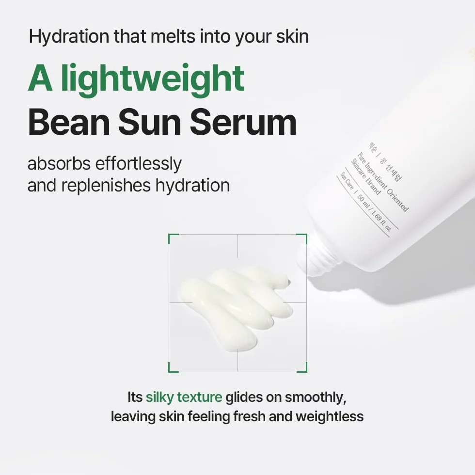 mixsoon Bean Sun Serum SPF 50+ PA++++, Sérum Solaire Coréen, Protection UV Hydratante, Niacinamide, Acide Hyaluronique & Soja Fermenté, 50ml
