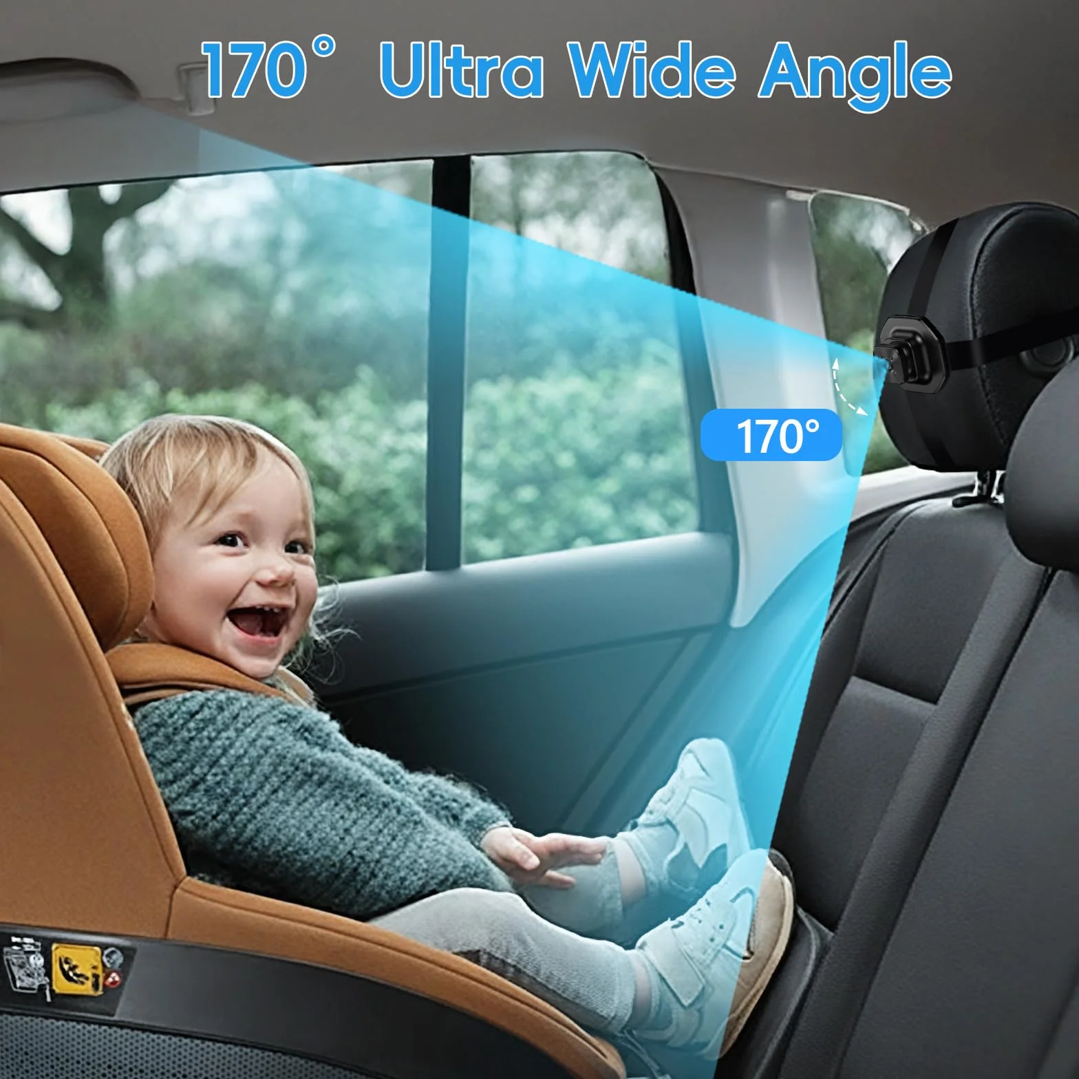Caméra de Voiture pour Bébé 5" 1080P Vision Nocturne 170° Large Vision Moniteur Retroviseur