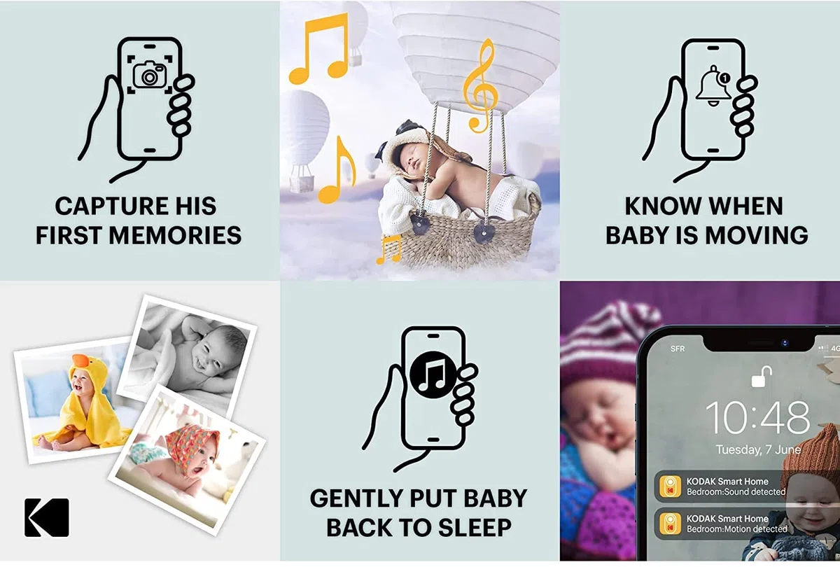Kodak Cherish C525P Moniteur vidéo Intelligent pour bébé, vidéo de qualité pour des vérifications Rapides et en Toute Confiance, Longue durée de Vie de la Batterie Pendant la Nuit et Les Siestes