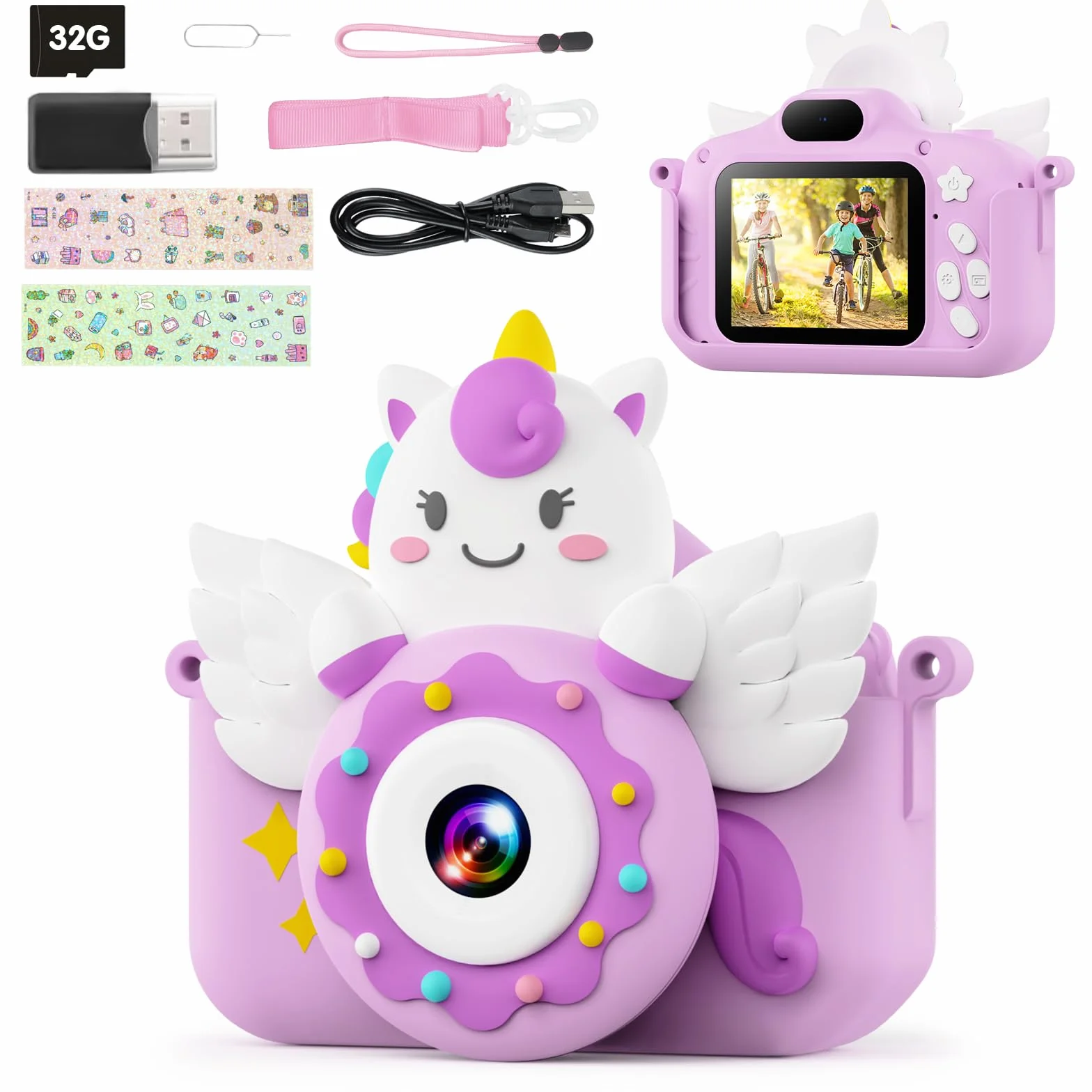 TIATUA Appareil Photo Enfant 2.0 Pouces Numérique 20MP 1080P Caméra Vidéo Selfie 32G Carte Violet