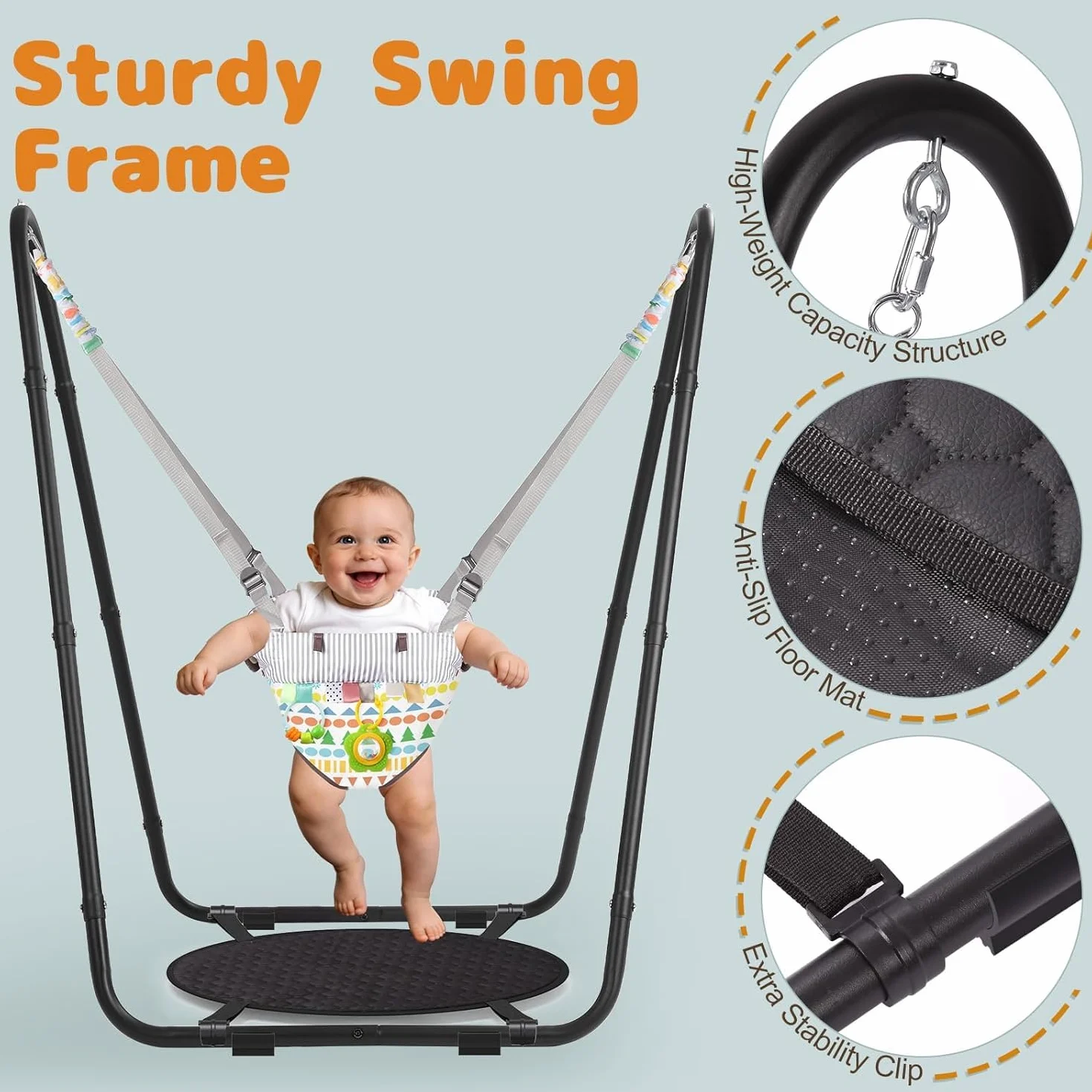 Balançoire 2 en 1 pour bébé avec ceinture de sécurité 5 points, intérieur et extérieur