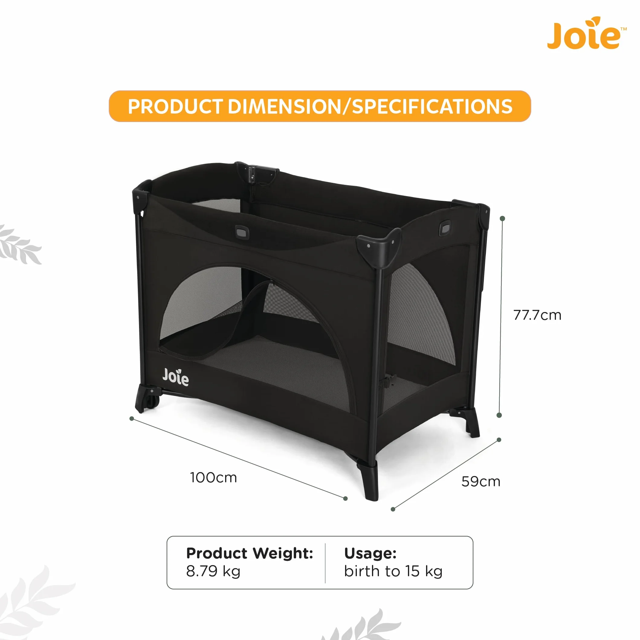 Joie KUBBIE Sleep Lit Parapluie bébé avec Bassinet De la Naissance à 15 kg Côté abaissable cododo Pliable Compact Léger Matelas Confortable Sac Transport Inclus Color Shale