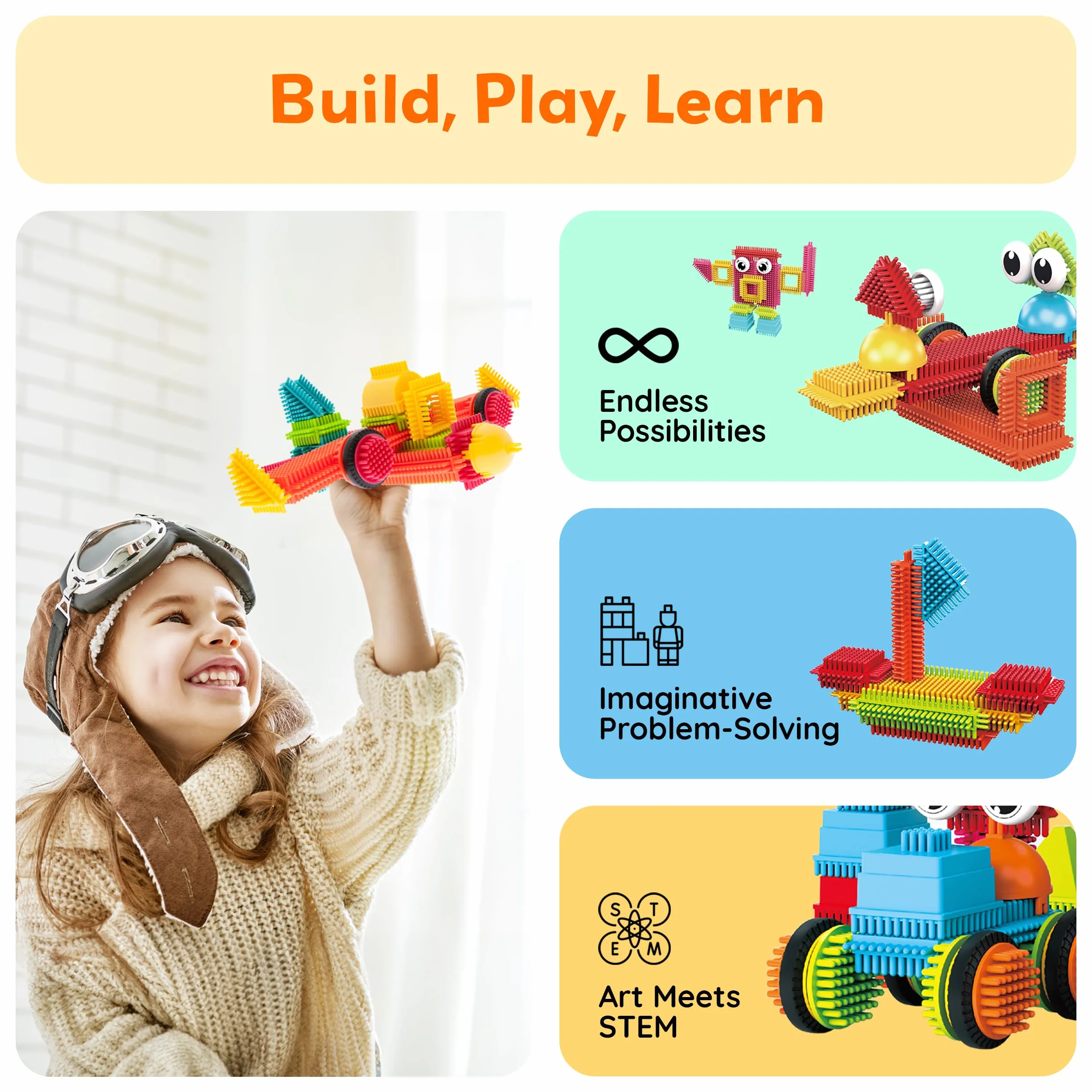 Picasso Toys PTB112 Blocs de Construction STEM en Forme de hérisson - Jouet d'apprentissage empilable
