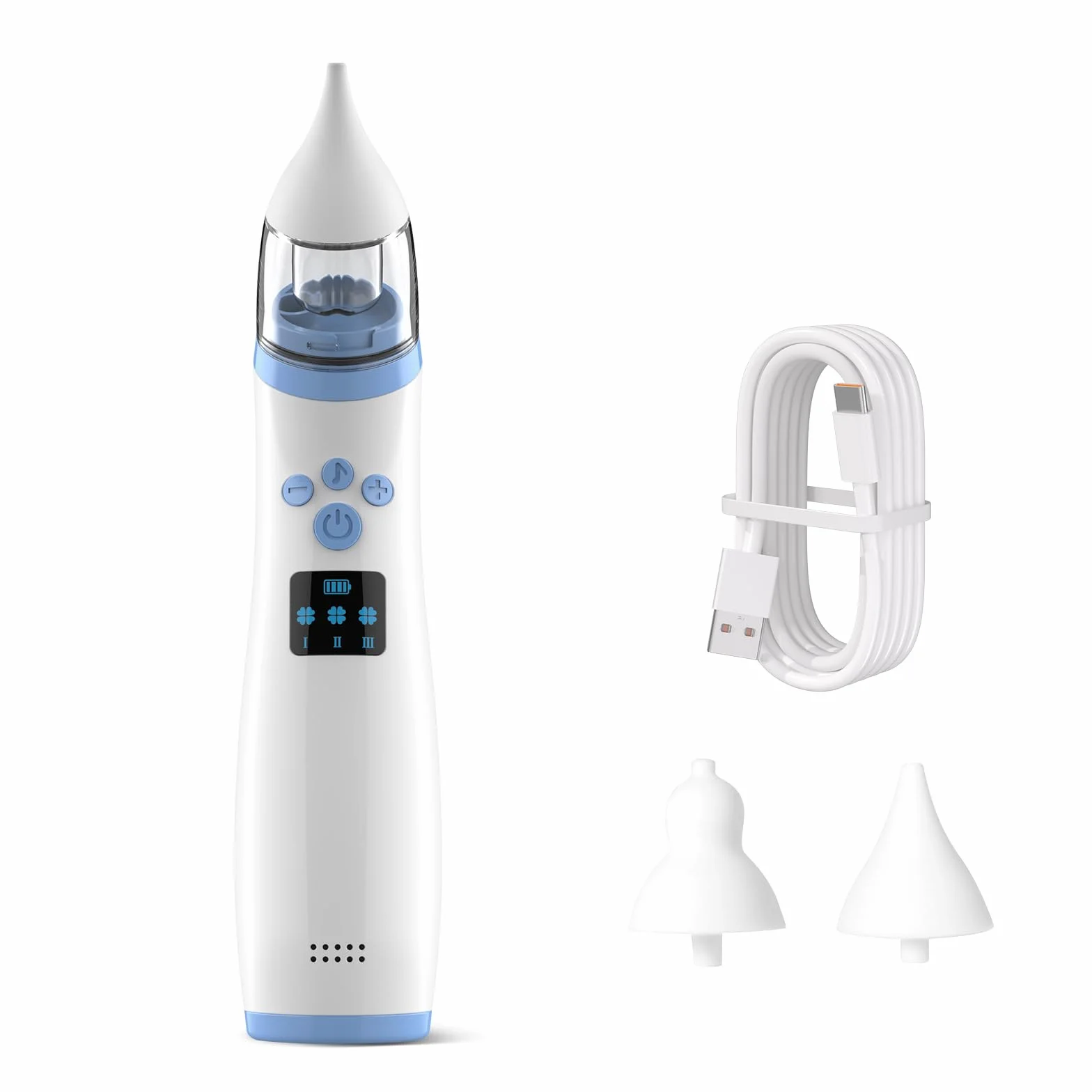 Aspirateur Nasal Électrique Bébé Rechargeable 3 Niveaux d'Aspiration 2 Embouts Musique Lumière Douce