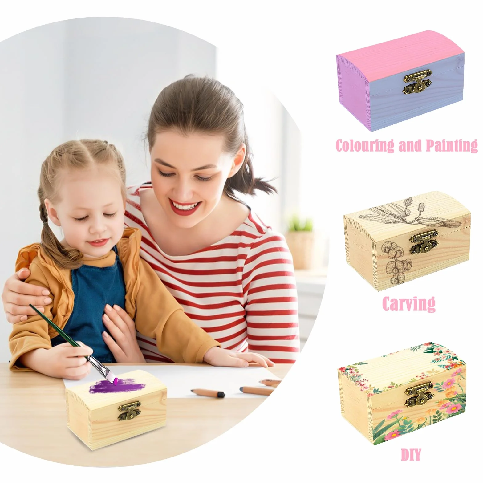 Petite Boite en Bois - 6 Mini Coffres au Trésor Non Finis avec Couvercles, Boite Decorative pour Peinture 9 x 5,5 x 5 cm