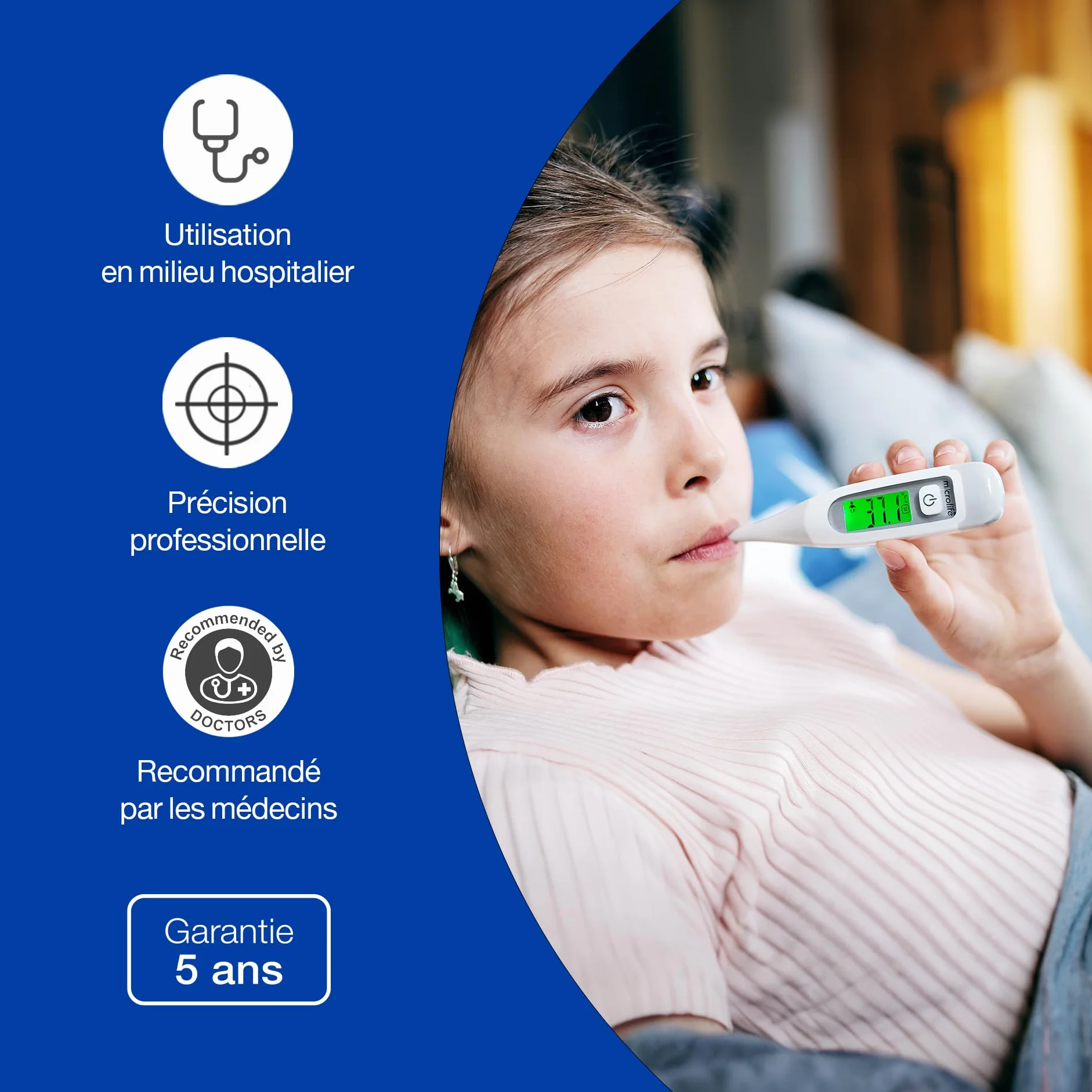 Microlife MT 850 Thermomètre Digital 3 Modes Corps/Bain/Ambiant Ultra-rapide 8 sec Alarme Fièvre Écran Rétro-Éclairé