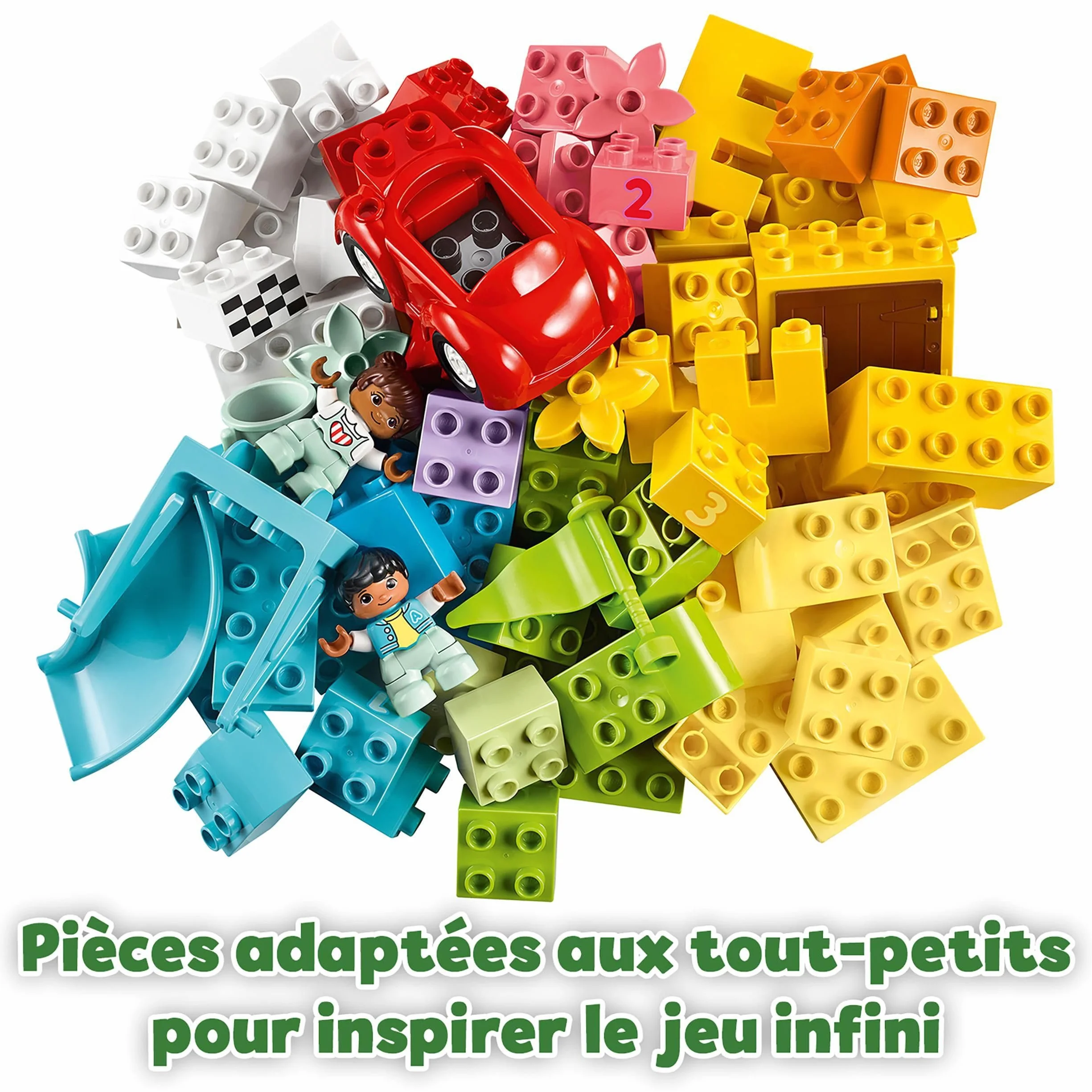 LEGO Duplo La Boîte de Briques Deluxe 10914 Jouet dès 1 an Motricité Fine Voiture Briques Chiffres Figurines Animaux Rangement